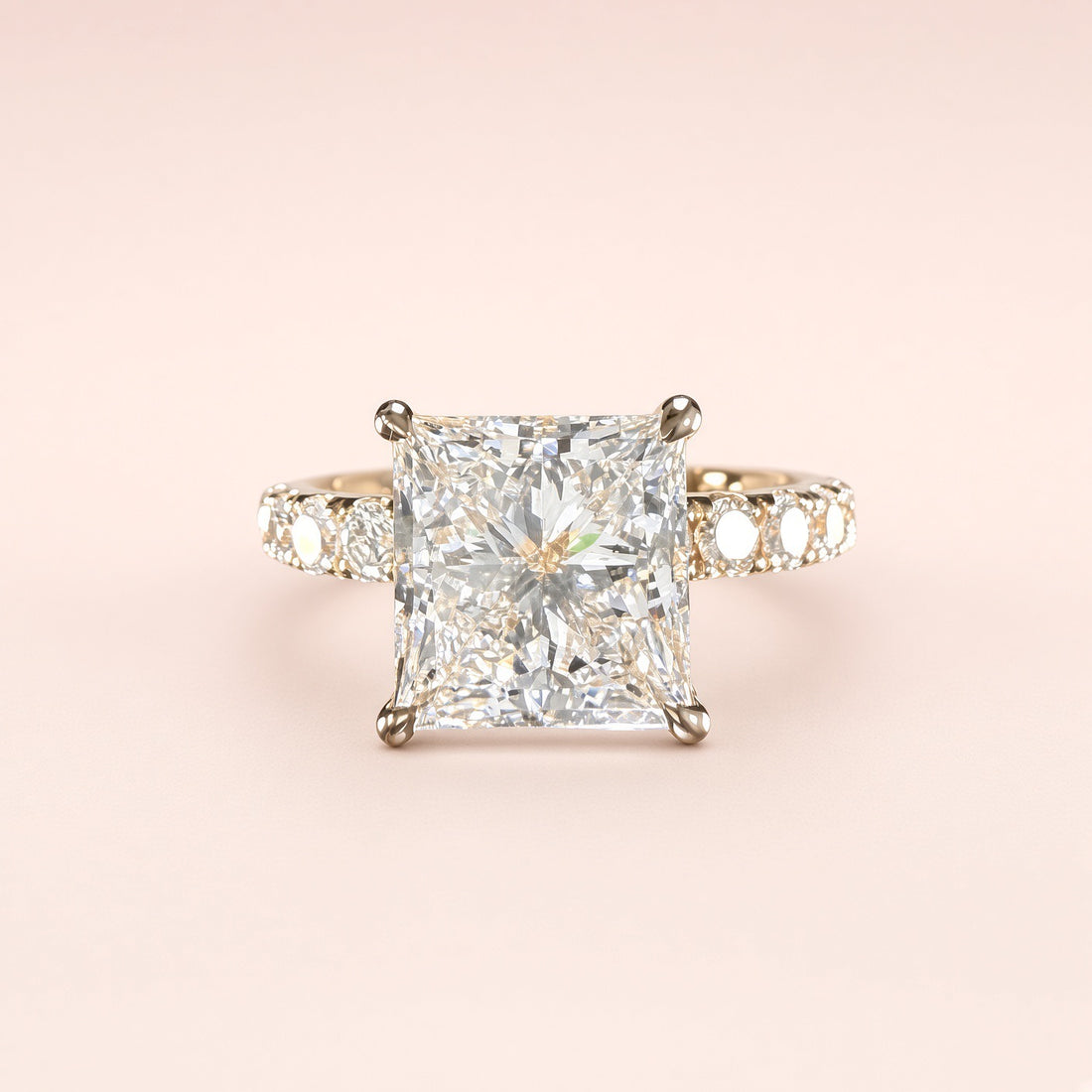 3ct Princess-Cut 14K Yellow Gold Lab-Grown Diamond Pavé Engagement Ring | D/VS1