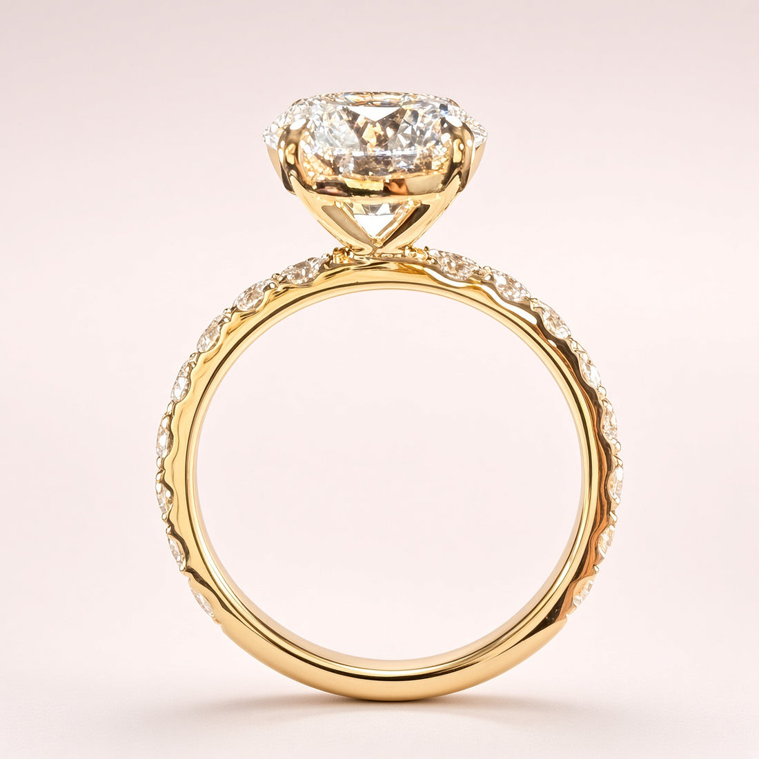 3ct Round Lab Grown Diamond Pave Engagement Ring | D/VS1 | IGI Cert | 14K Yellow Gold