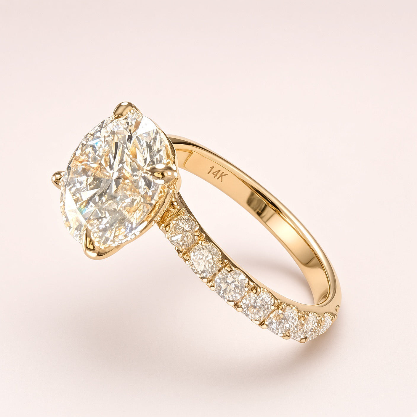 3ct Round Lab Grown Diamond Pave Engagement Ring | D/VS1 | IGI Cert | 14K Yellow Gold