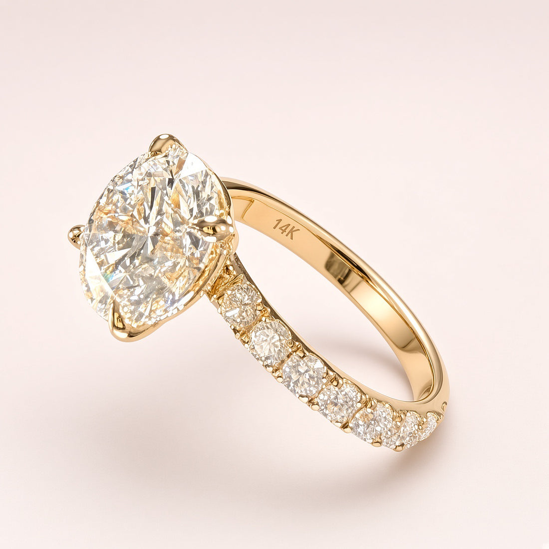 3ct Round Lab Grown Diamond Pave Engagement Ring | D/VS1 | IGI Cert | 14K Yellow Gold