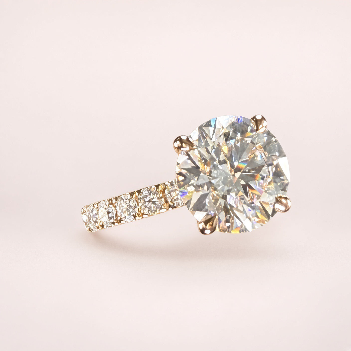 3ct Round Lab Grown Diamond Pave Engagement Ring | D/VS1 | IGI Cert | 14K Yellow Gold