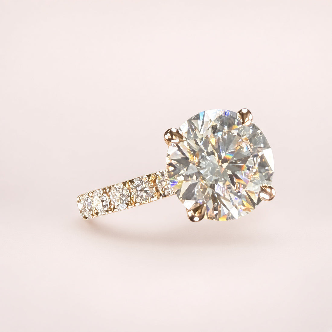 3ct Round Lab Grown Diamond Pave Engagement Ring | D/VS1 | IGI Cert | 14K Yellow Gold