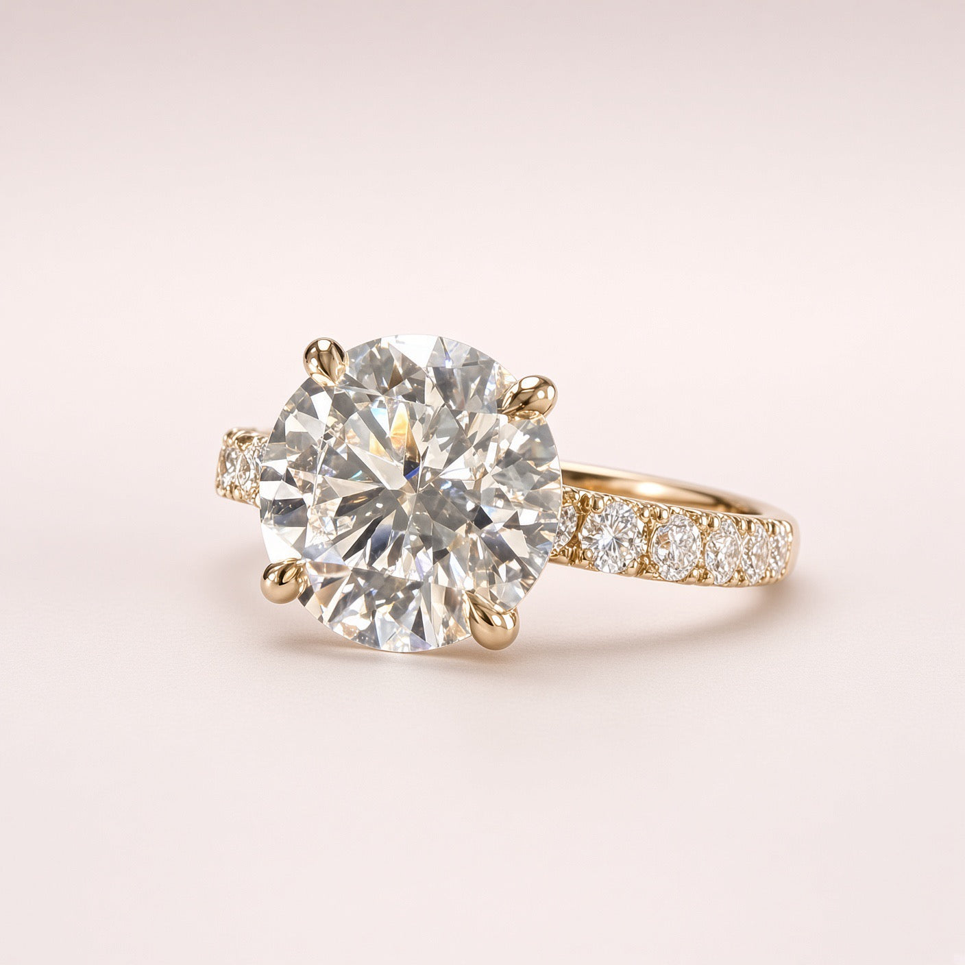 3ct Round Lab Grown Diamond Pave Engagement Ring | D/VS1 | IGI Cert | 14K Yellow Gold