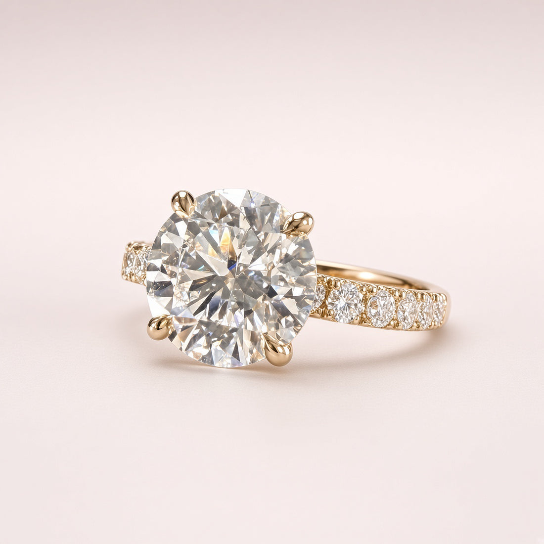 3ct Round Lab Grown Diamond Pave Engagement Ring | D/VS1 | IGI Cert | 14K Yellow Gold