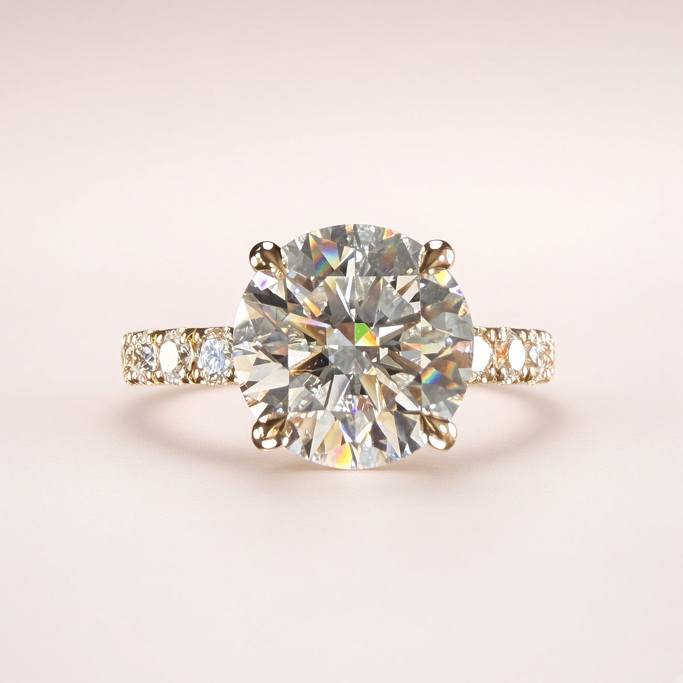 3ct Round Lab Grown Diamond Pave Engagement Ring | D/VS1 | IGI Cert | 14K Yellow Gold