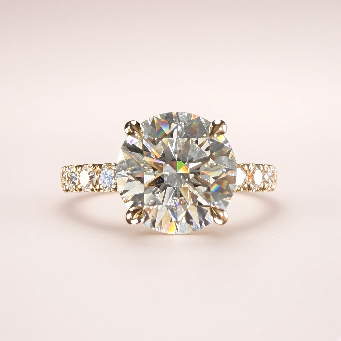 3ct Round Lab Grown Diamond Pave Engagement Ring | D/VS1 | IGI Cert | 14K Yellow Gold