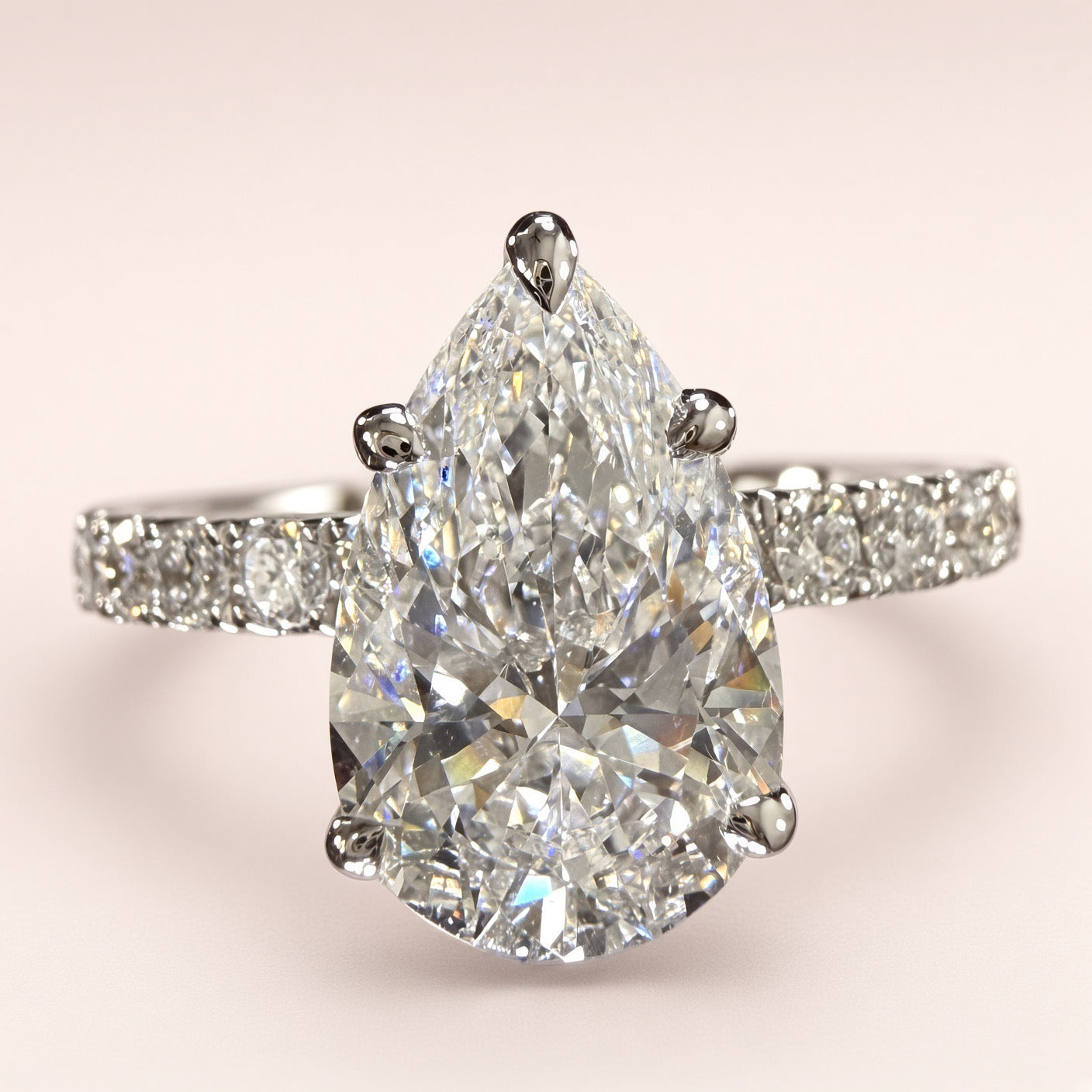2.75ct Pear Lab Grown Diamond Engagement Ring - 2ct Center - D/VS1 IGI Certified - 14K White Gold - product view