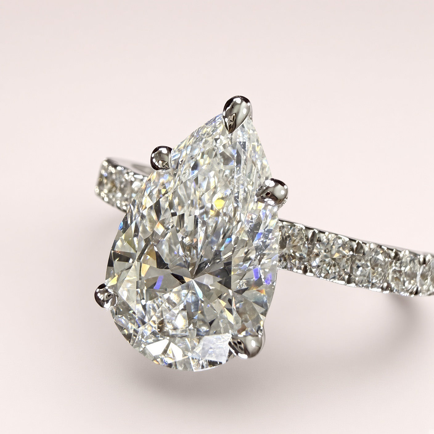 2.75ct Pear Lab Grown Diamond Engagement Ring - 2ct Center - D/VS1 IGI Certified - 14K White Gold - product view 6
