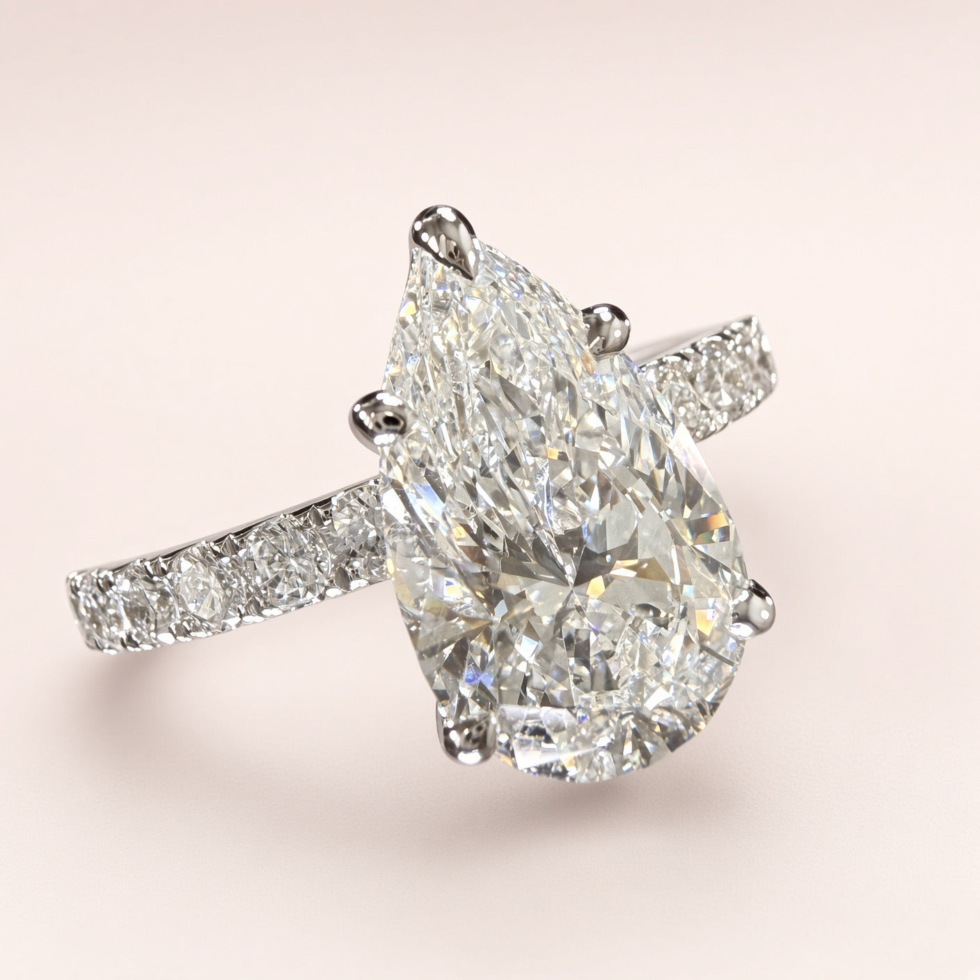 2.75ct Pear Lab Grown Diamond Engagement Ring - 2ct Center - D/VS1 IGI Certified - 14K White Gold - product view 7