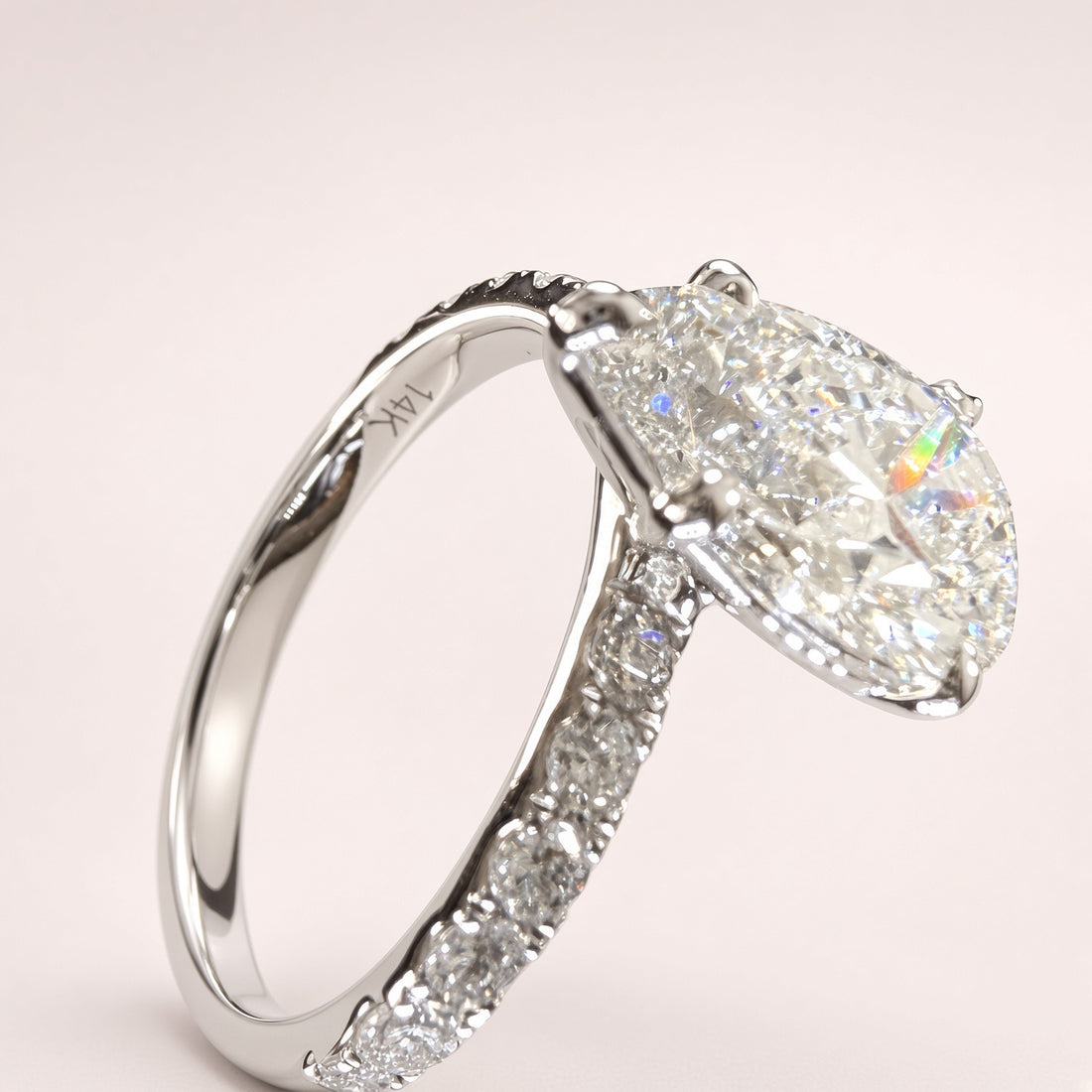 2.75ct Pear Lab Grown Diamond Engagement Ring - 2ct Center - D/VS1 IGI Certified - 14K White Gold - product view 4