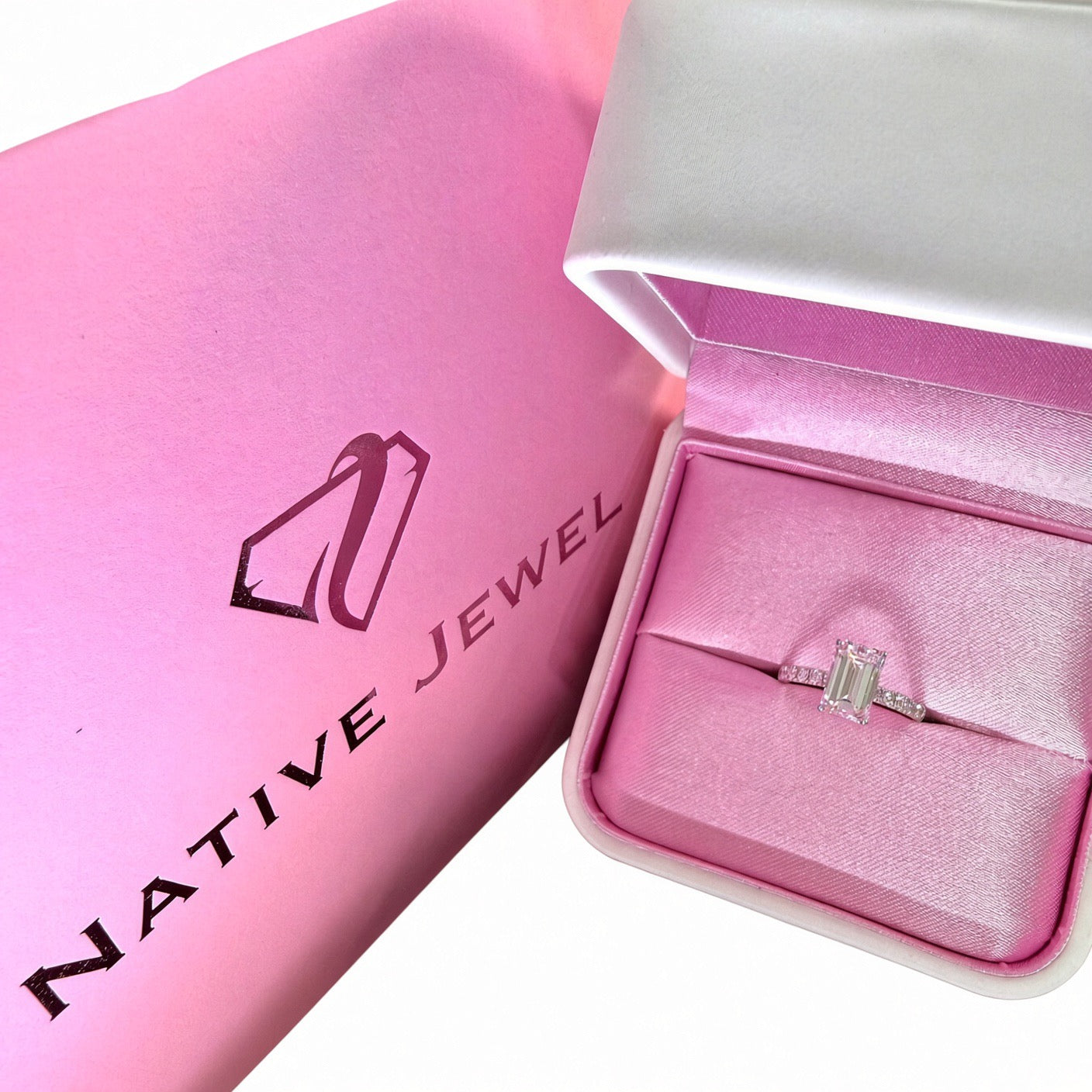 1.5ct Emerald Cut Lab Grown Diamond Engagement Ring | 14K White Gold Pavé | D/VS1 | IGI Cert.