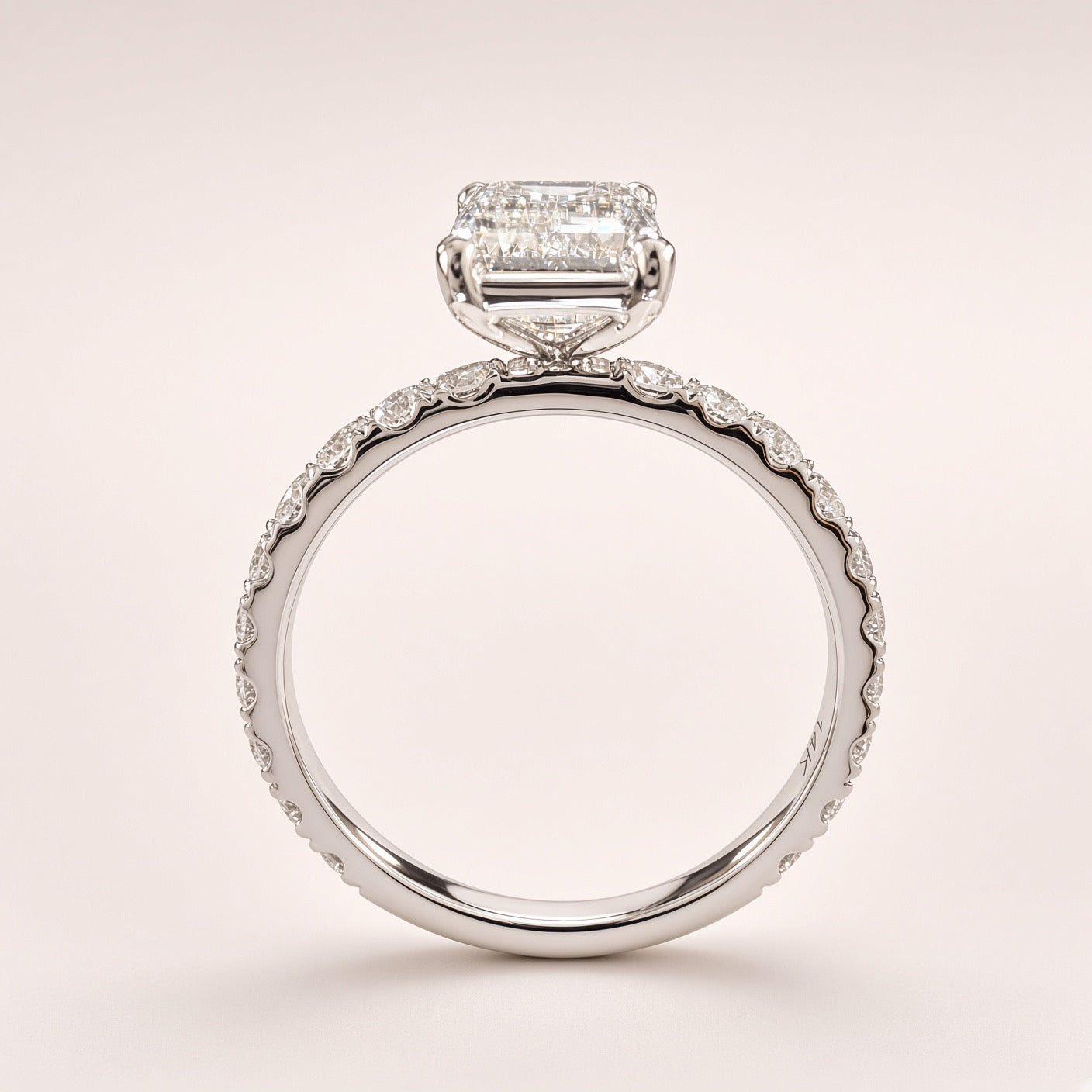 2ct Emerald-Cut Lab Diamond Pave Engagement Ring | 14K White Gold | D/VS1 | IGI Cert.