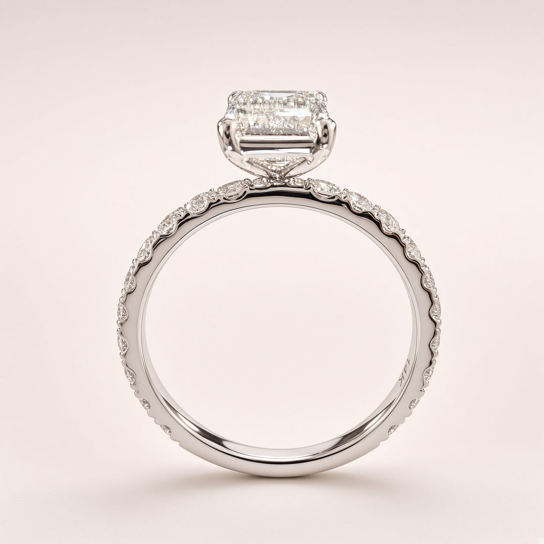 2ct Emerald-Cut Lab Diamond Pave Engagement Ring | 14K White Gold | D/VS1 | IGI Cert.