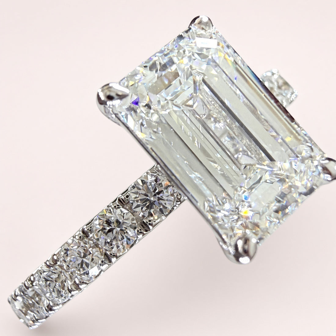 2ct Emerald-Cut Lab Diamond Pave Engagement Ring | 14K White Gold | D/VS1 | IGI Cert.