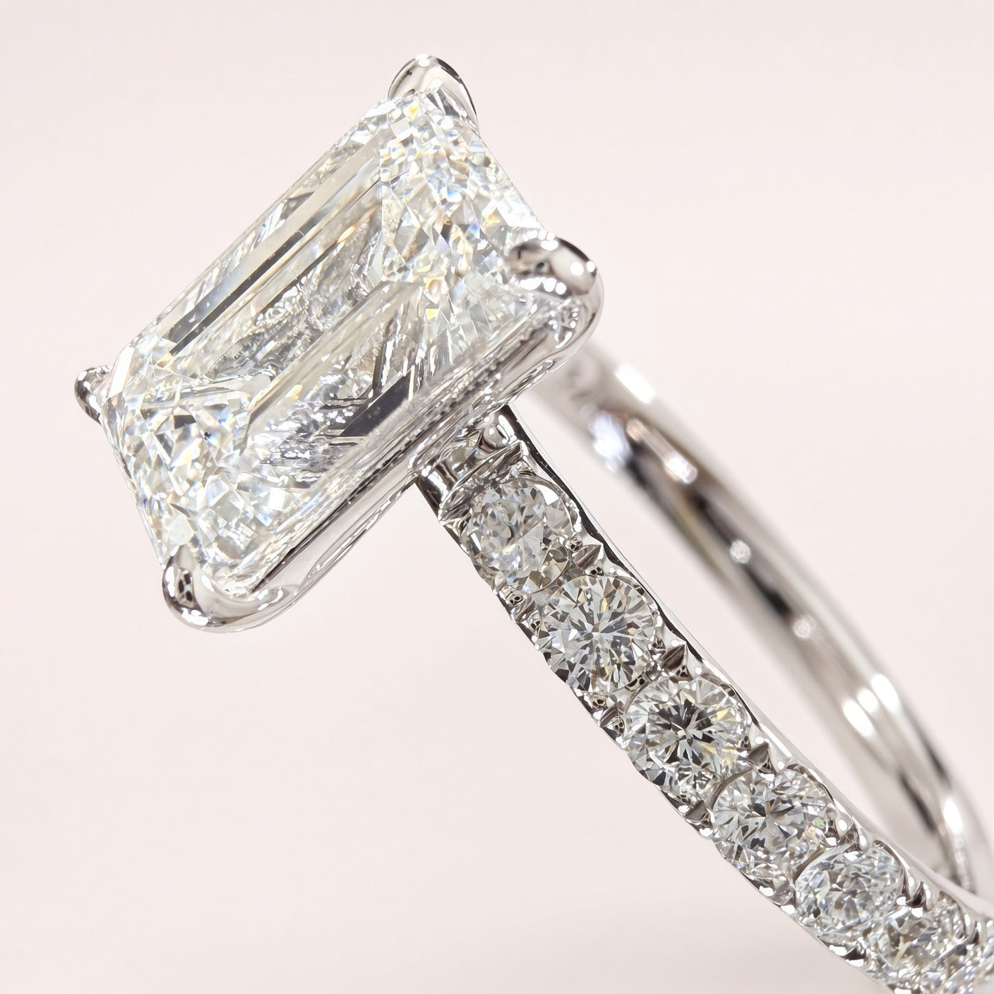 2ct Emerald-Cut Lab Diamond Pave Engagement Ring | 14K White Gold | D/VS1 | IGI Cert.