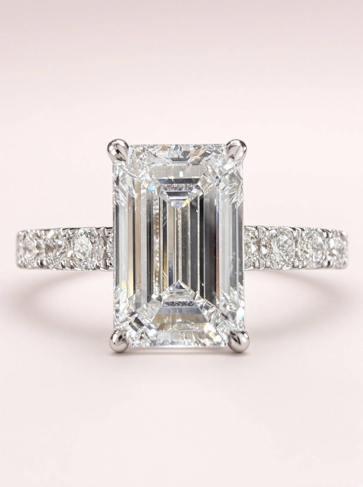 2ct Emerald-Cut Lab Diamond Pave Engagement Ring | 14K White Gold | D/VS1 | IGI Cert.