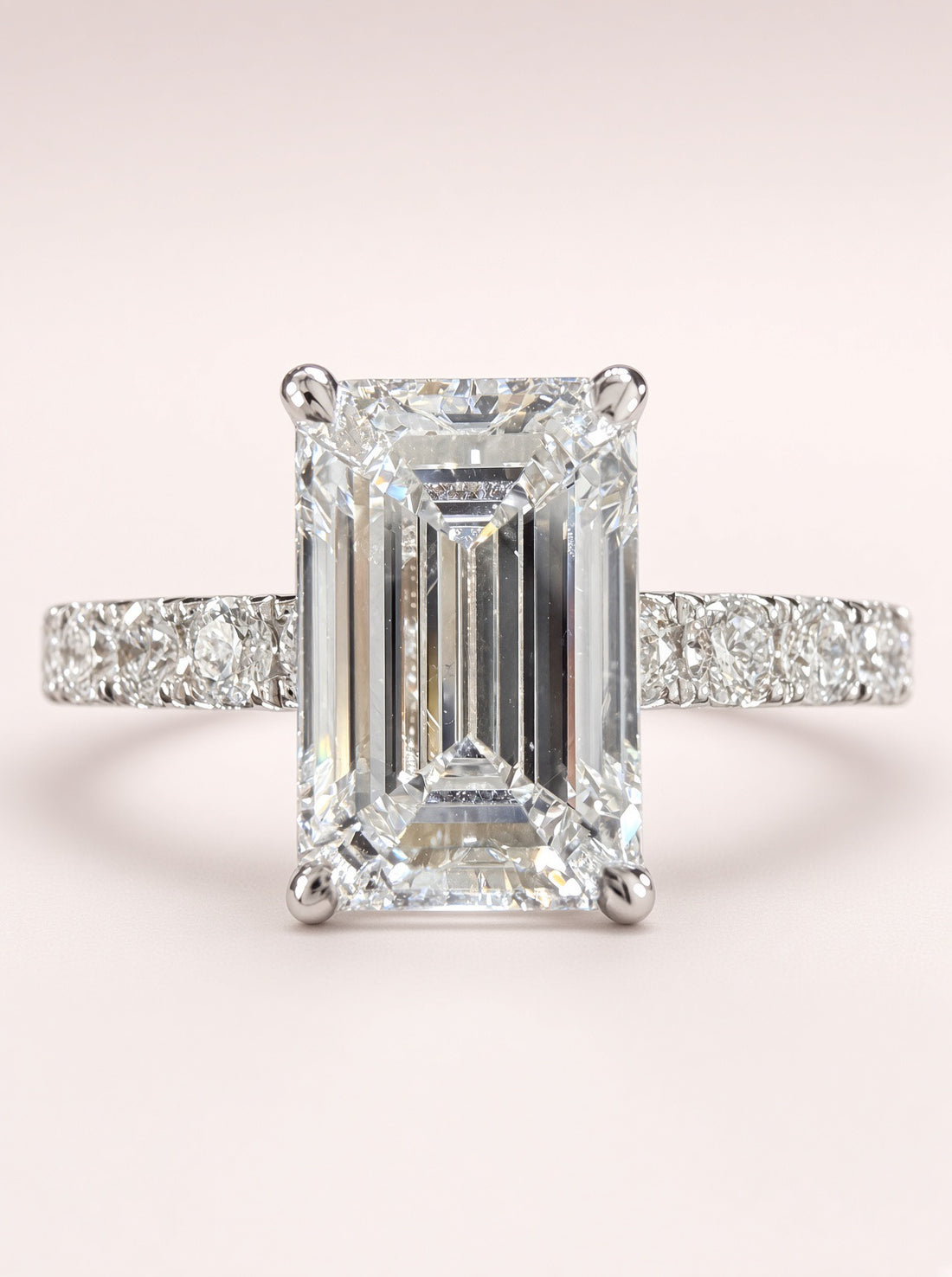 2ct Emerald-Cut Lab Diamond Pave Engagement Ring | 14K White Gold | D/VS1 | IGI Cert.