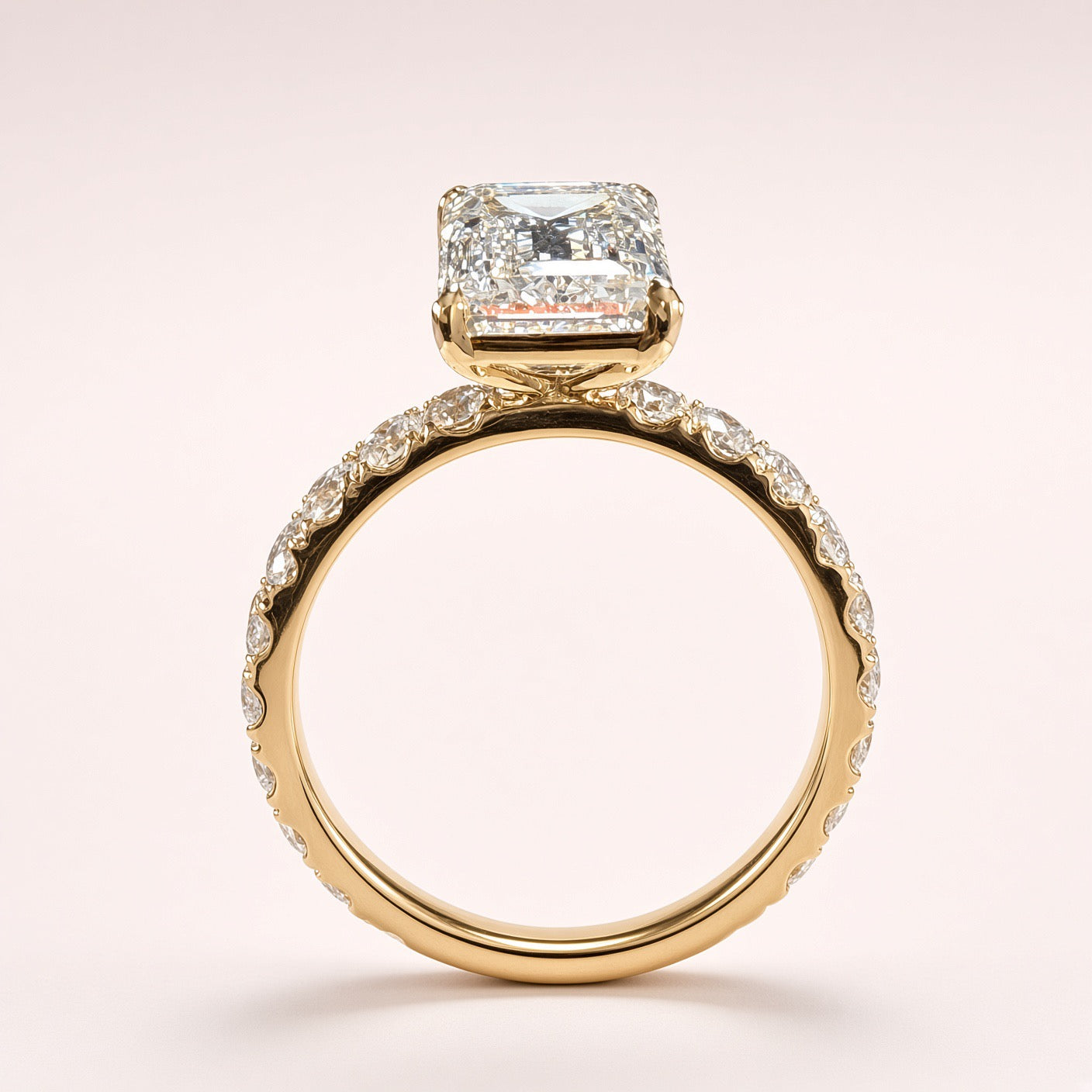 3ct Emerald-Cut Lab Diamond Pave Engagement Ring | 14K Yellow Gold | D/VS1 | IGI Cert.
