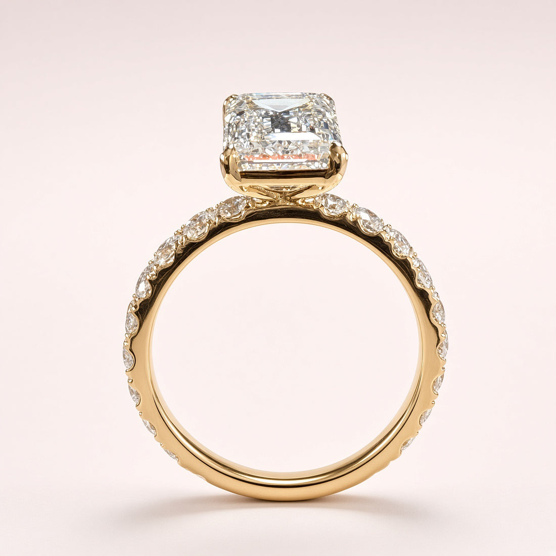 3ct Emerald-Cut Lab Diamond Pave Engagement Ring | 14K Yellow Gold | D/VS1 | IGI Cert.