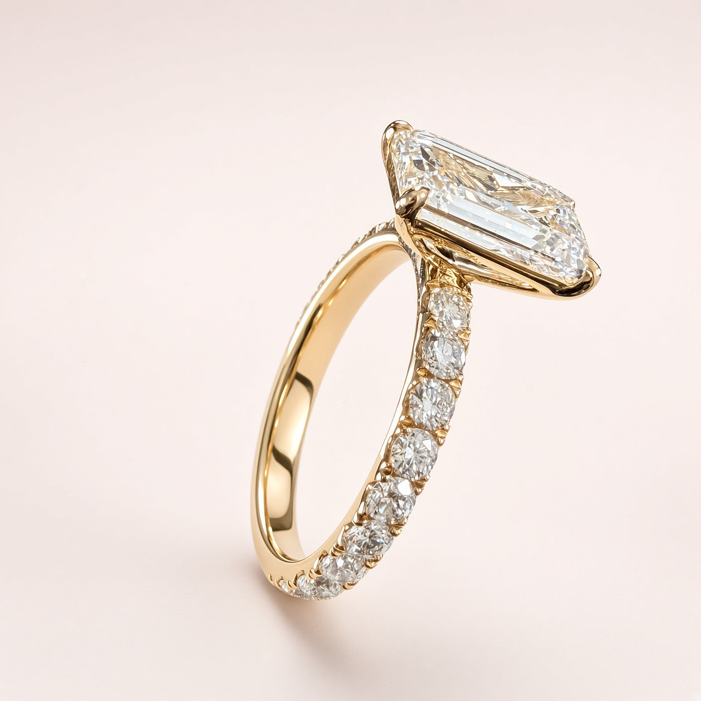 3ct Emerald-Cut Lab Diamond Pave Engagement Ring | 14K Yellow Gold | D/VS1 | IGI Cert.