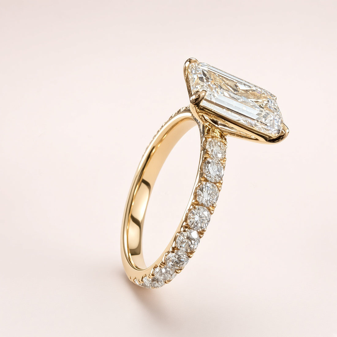 3ct Emerald-Cut Lab Diamond Pave Engagement Ring | 14K Yellow Gold | D/VS1 | IGI Cert.