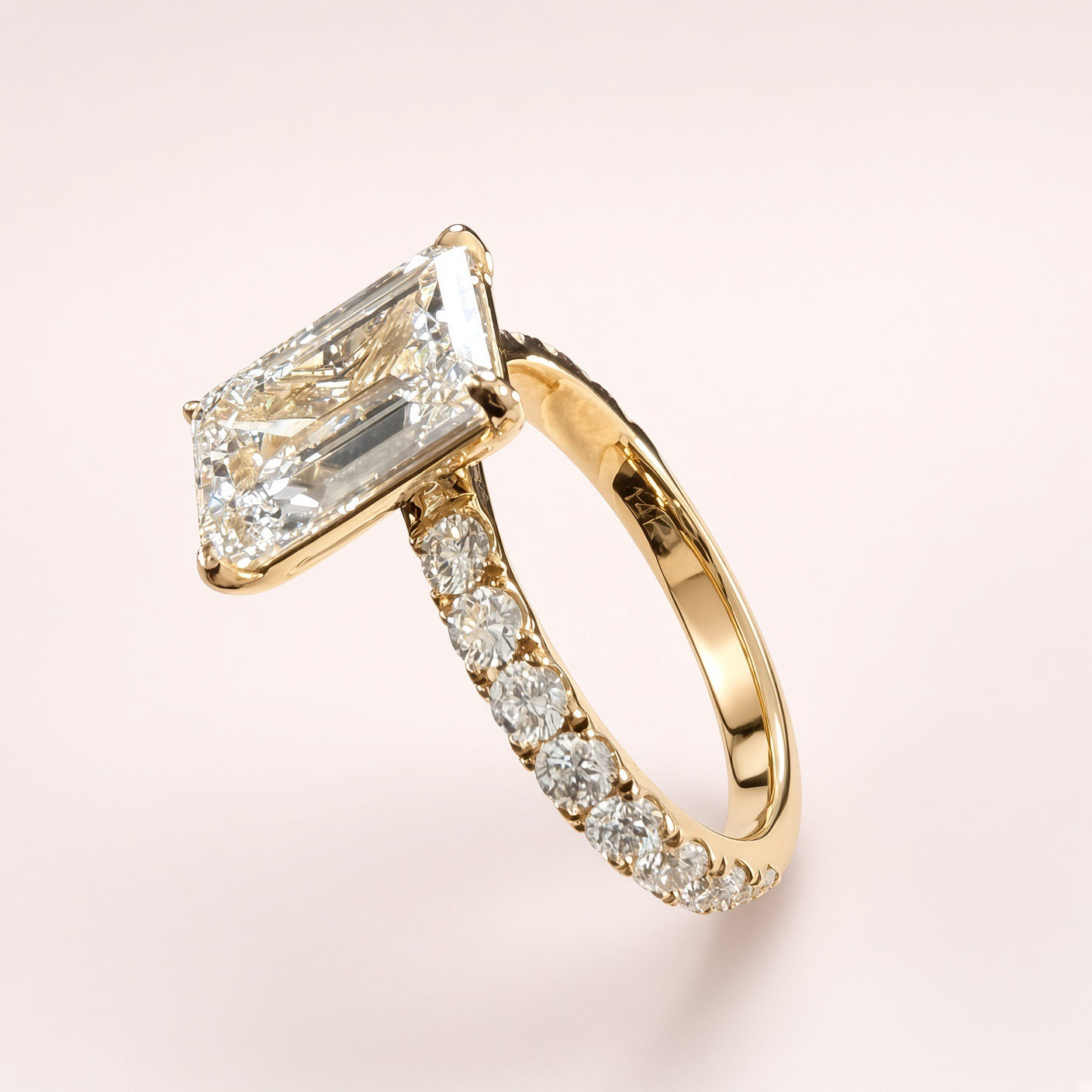 3ct Emerald-Cut Lab Diamond Pave Engagement Ring | 14K Yellow Gold | D/VS1 | IGI Cert.