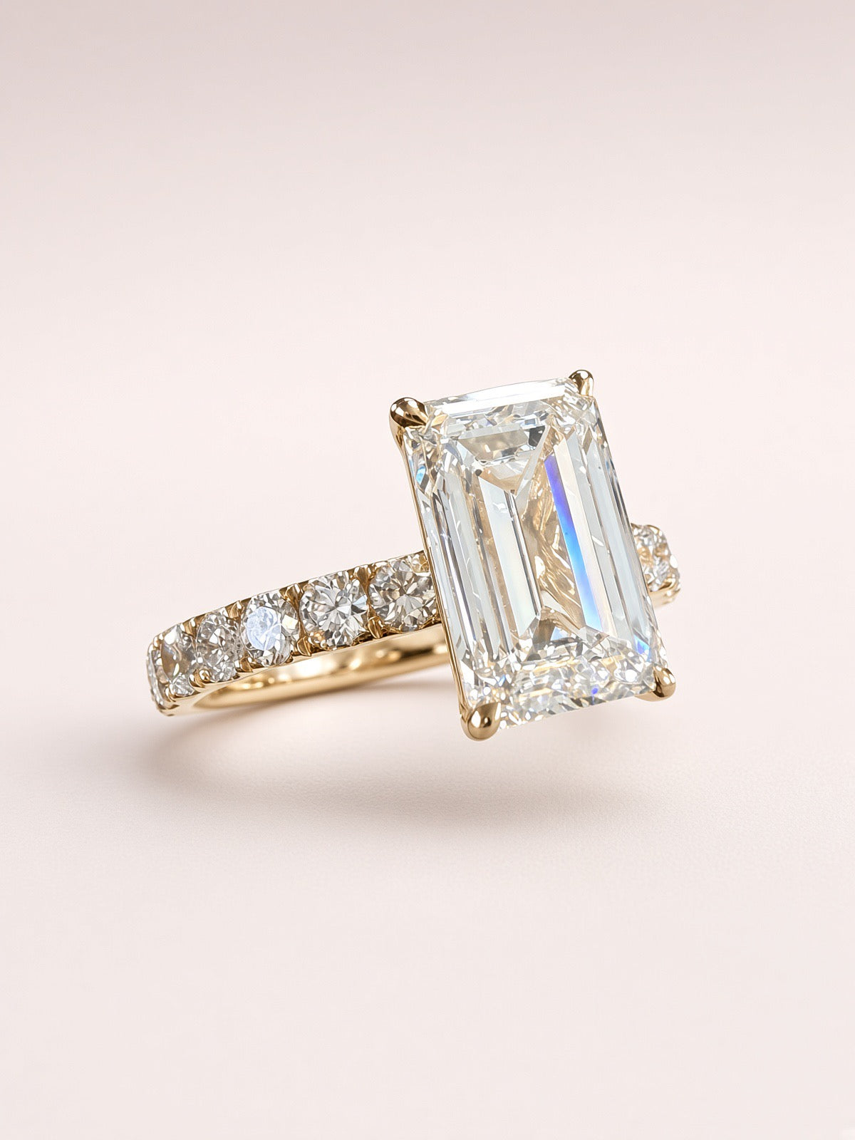 3ct Emerald-Cut Lab Diamond Pave Engagement Ring | 14K Yellow Gold | D/VS1 | IGI Cert.