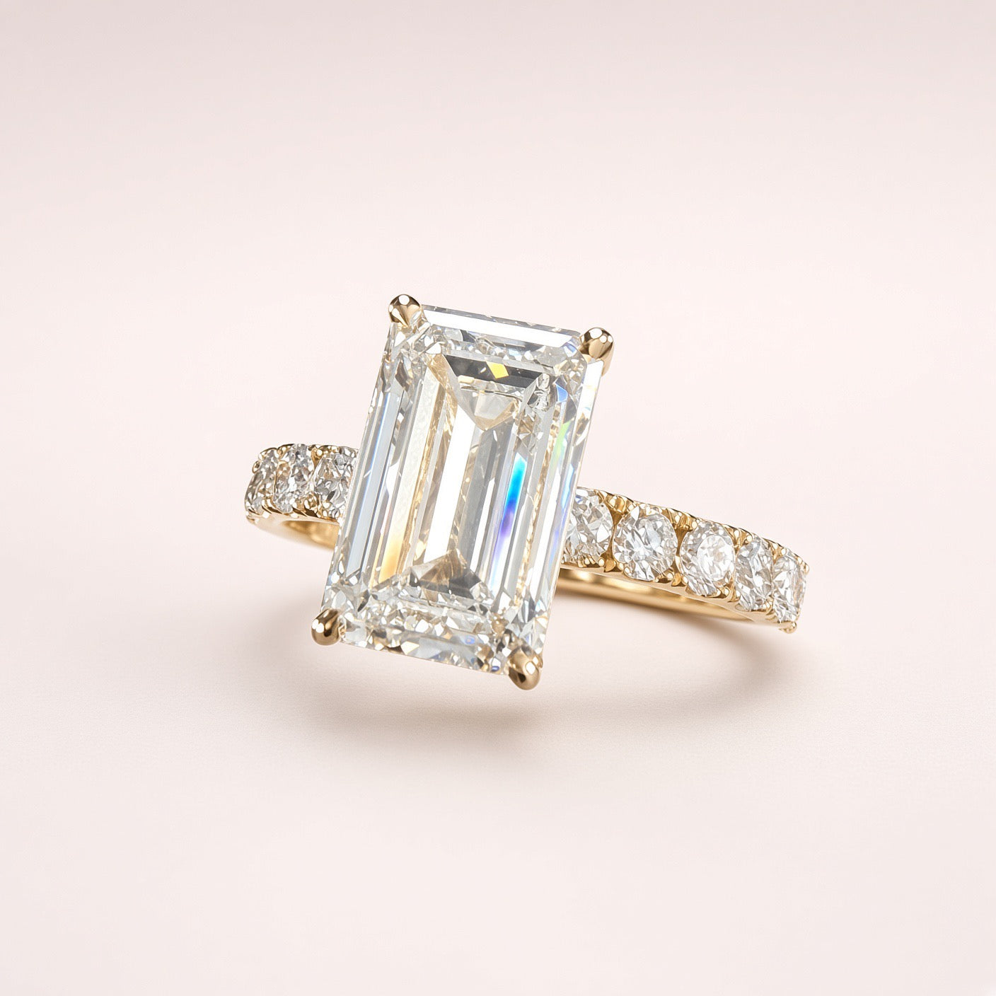 3ct Emerald-Cut Lab Diamond Pave Engagement Ring | 14K Yellow Gold | D/VS1 | IGI Cert.