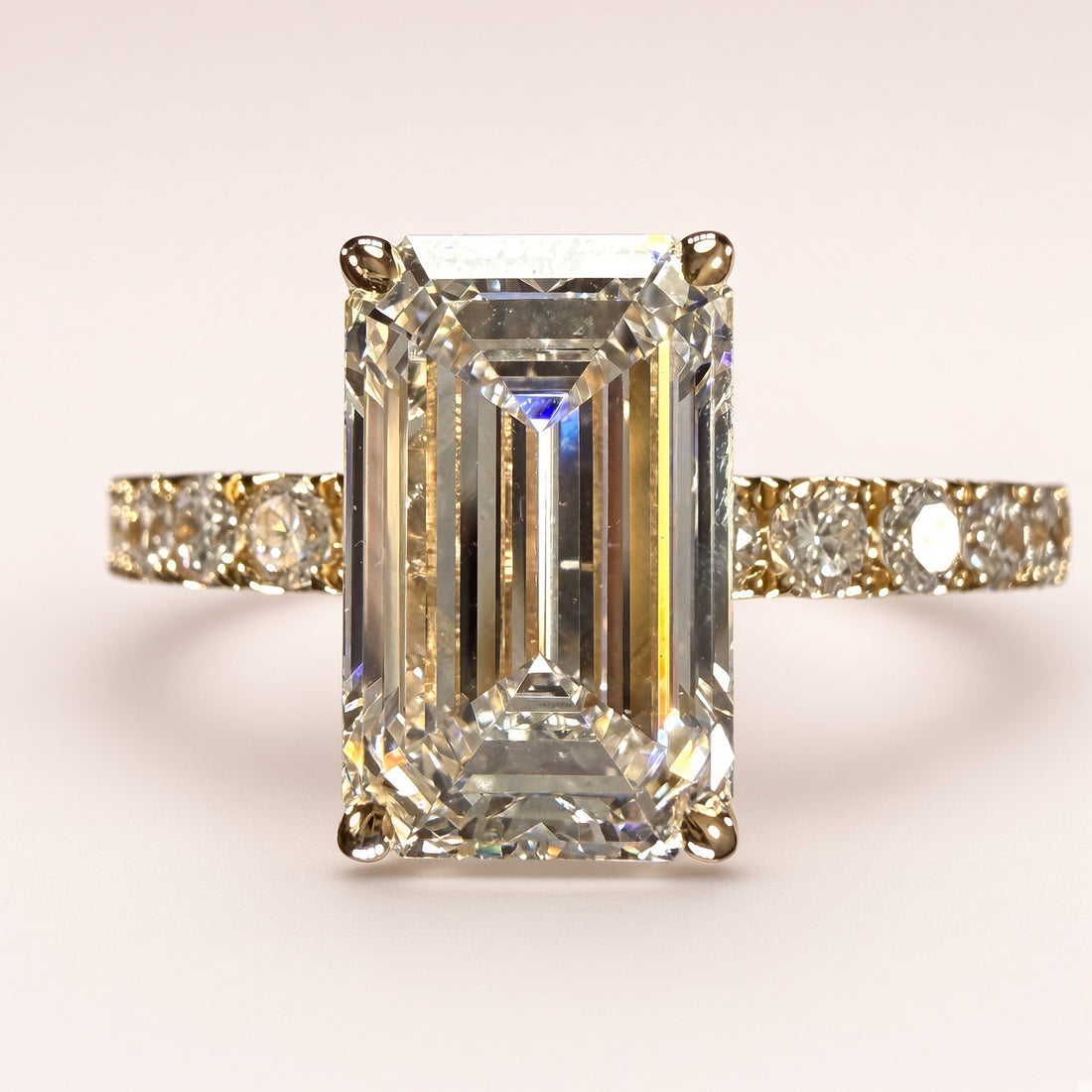 3ct Emerald-Cut Lab Diamond Pave Engagement Ring | 14K Yellow Gold | D/VS1 | IGI Cert.