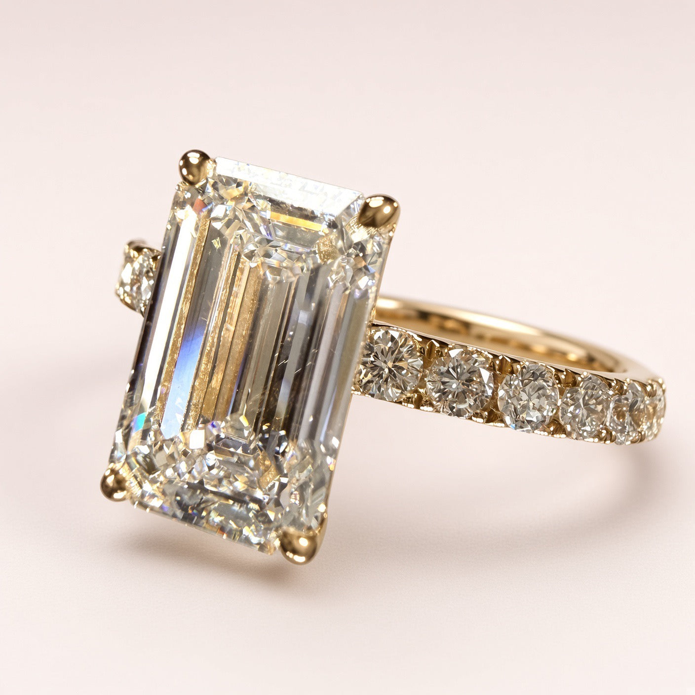 2.05ct Emerald-Cut Lab Diamond Pave Engagement Ring | 14K Yellow Gold | D/VS1 | IGI Cert.