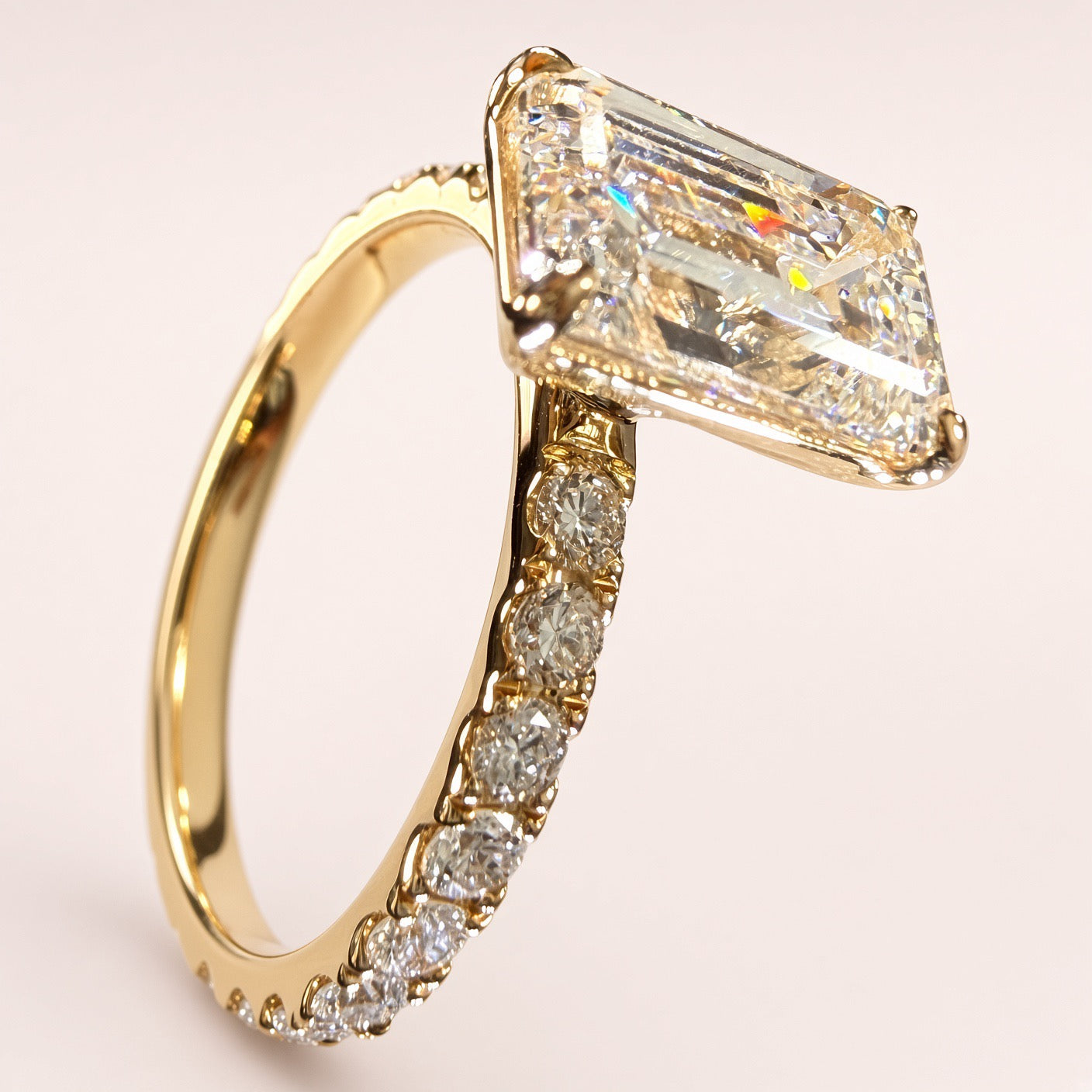 2.05ct Emerald-Cut Lab Diamond Pave Engagement Ring | 14K Yellow Gold | D/VS1 | IGI Cert.