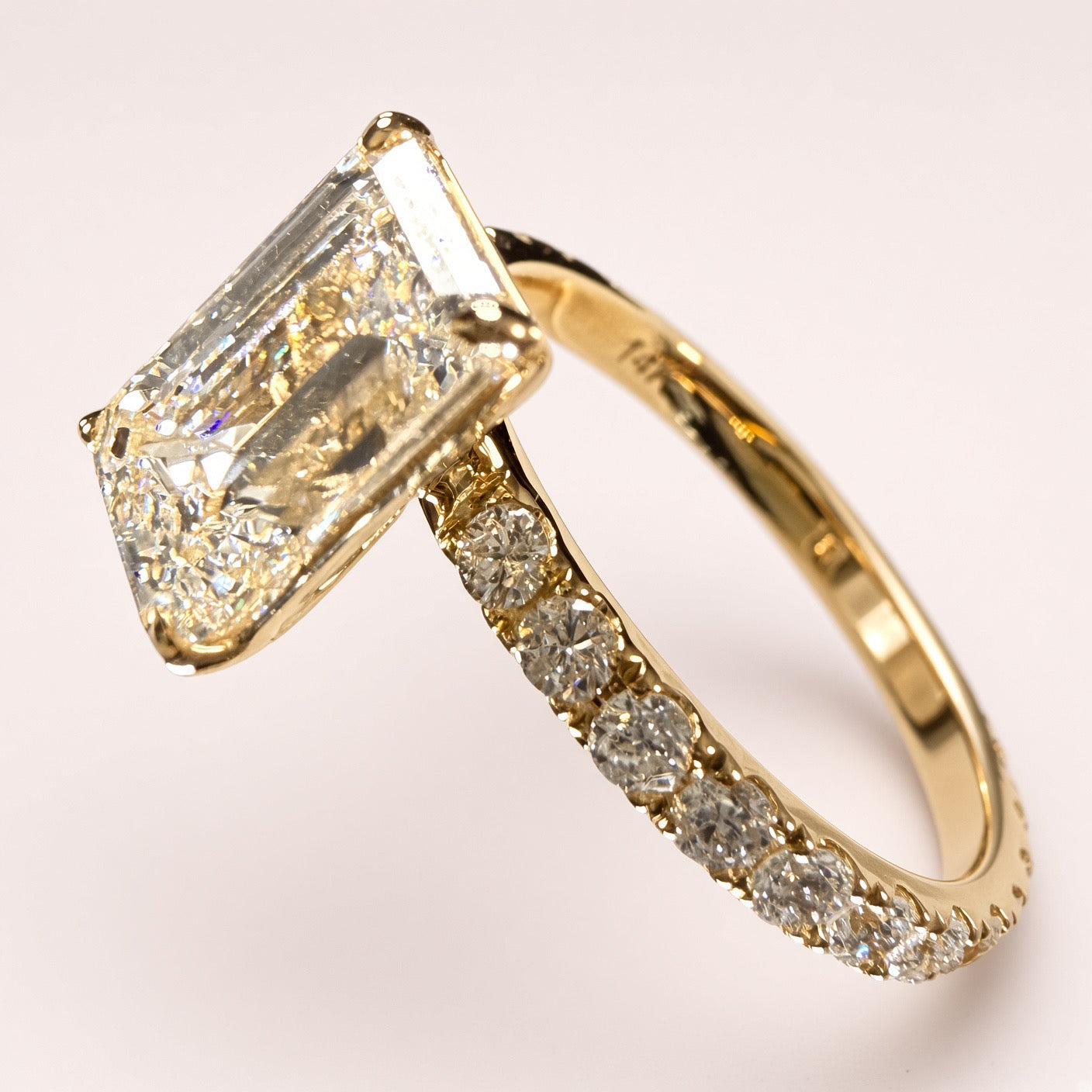 2.05ct Emerald-Cut Lab Diamond Pave Engagement Ring | 14K Yellow Gold | D/VS1 | IGI Cert.