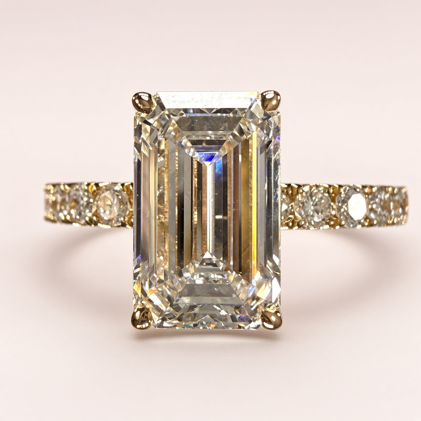 2.05ct Emerald-Cut Lab Diamond Pave Engagement Ring | 14K Yellow Gold | D/VS1 | IGI Cert.