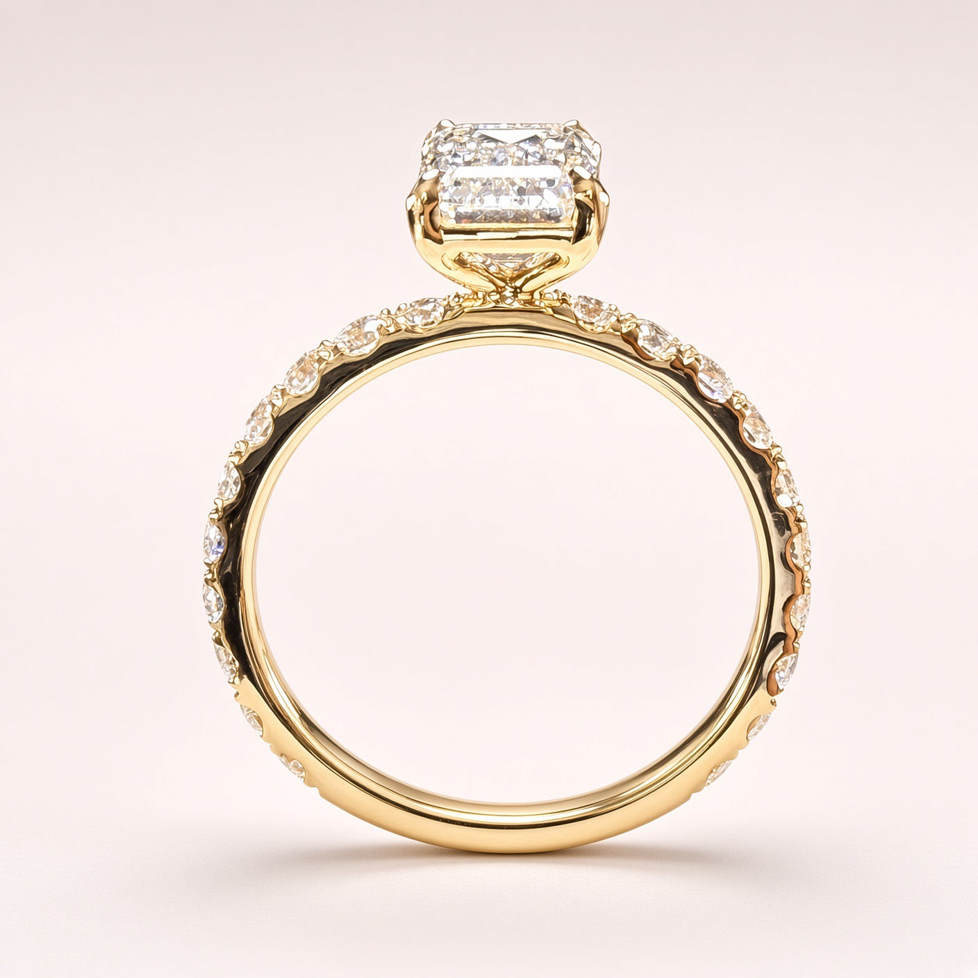 1.5ct Emerald-Cut Lab Diamond Pave Engagement Ring | 14K Yellow Gold | D/VS1 | IGI Cert.