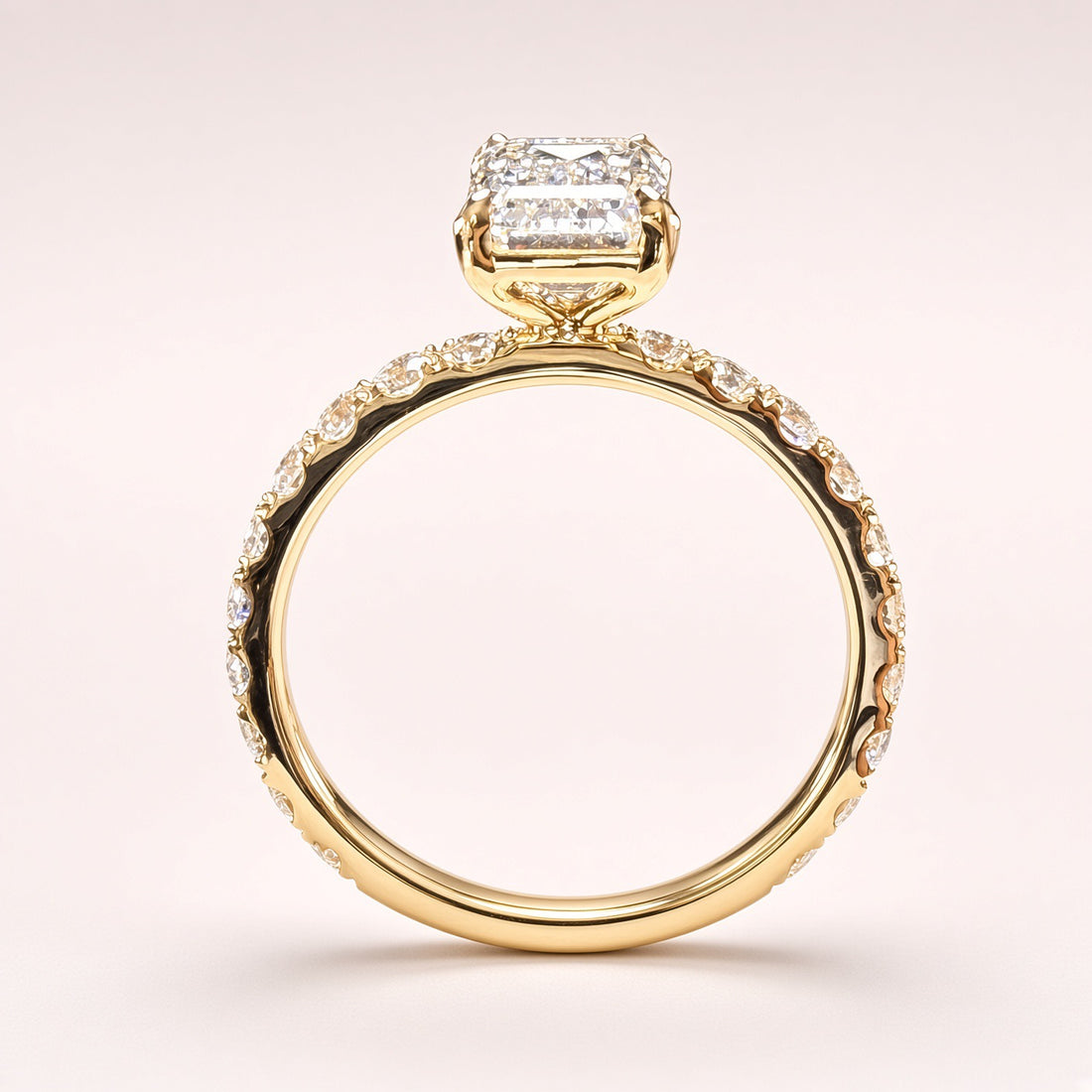 1.5ct Emerald-Cut Lab Diamond Pave Engagement Ring | 14K Yellow Gold | D/VS1 | IGI Cert.