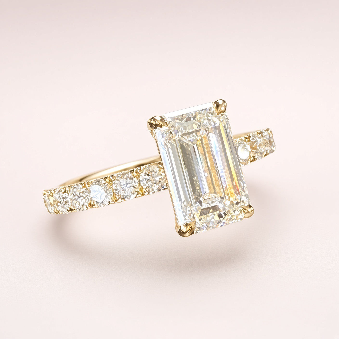 1.5ct Emerald-Cut Lab Diamond Pave Engagement Ring | 14K Yellow Gold | D/VS1 | IGI Cert.
