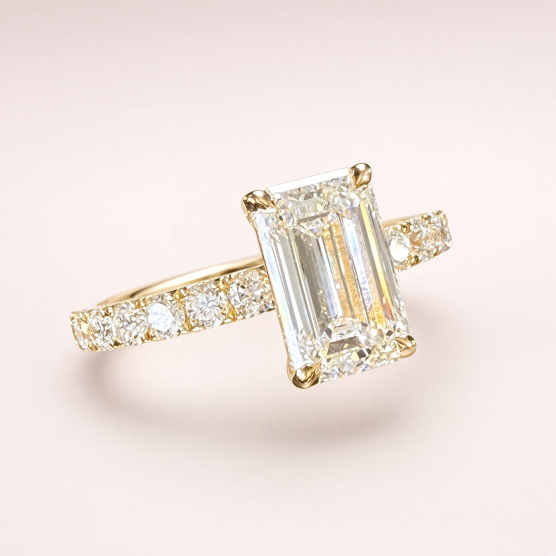 1.5ct Emerald-Cut Lab Diamond Pave Engagement Ring | 14K Yellow Gold | D/VS1 | IGI Cert.