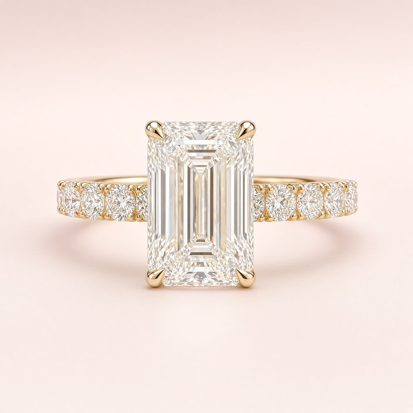 1.5ct Emerald-Cut Lab Diamond Pave Engagement Ring | 14K Yellow Gold | D/VS1 | IGI Cert.