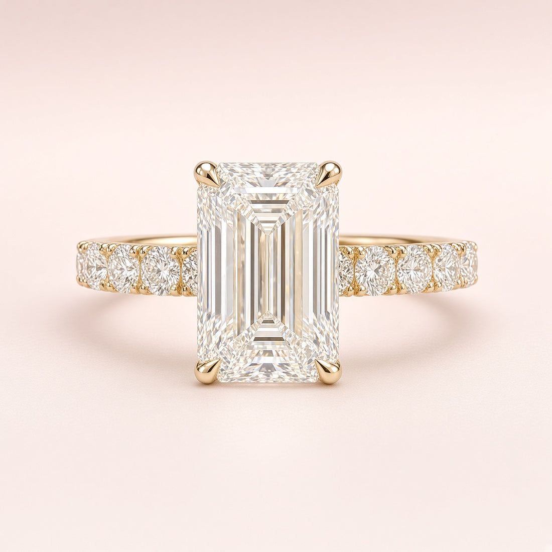 1.5ct Emerald-Cut Lab Diamond Pave Engagement Ring | 14K Yellow Gold | D/VS1 | IGI Cert.