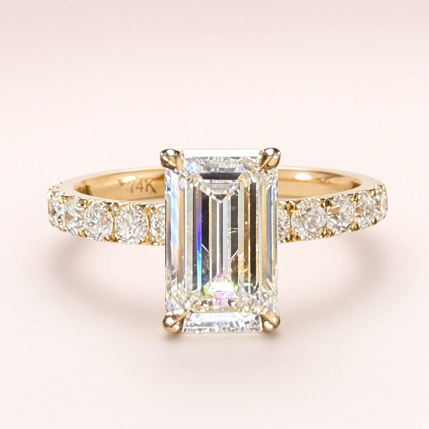 1.5ct Emerald-Cut Lab Diamond Pave Engagement Ring | 14K Yellow Gold | D/VS1 | IGI Cert.