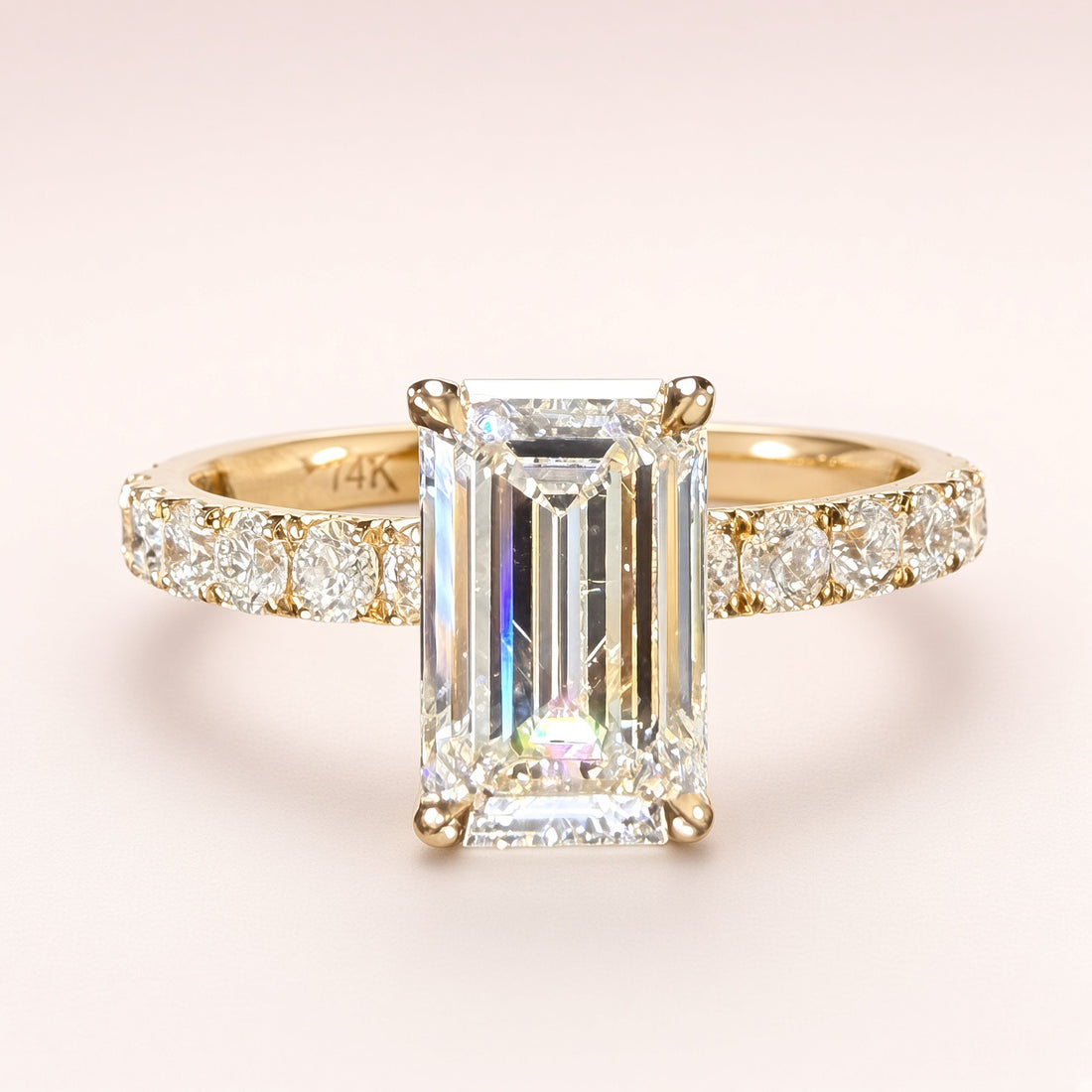 1.5ct Emerald-Cut Lab Diamond Pave Engagement Ring | 14K Yellow Gold | D/VS1 | IGI Cert.