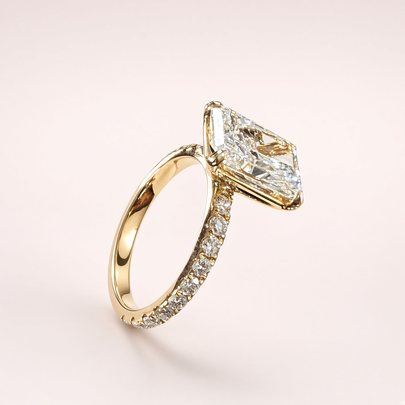 4.06ct Radiant Lab Diamond Pave Engagement Ring | 14K Yellow Gold | D/VS1 | IGI Cert.