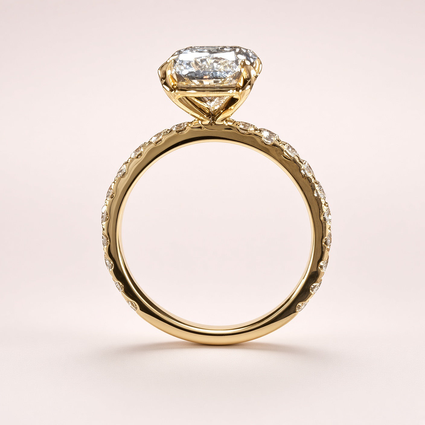 4.06ct Radiant Lab Diamond Pave Engagement Ring | 14K Yellow Gold | D/VS1 | IGI Cert.