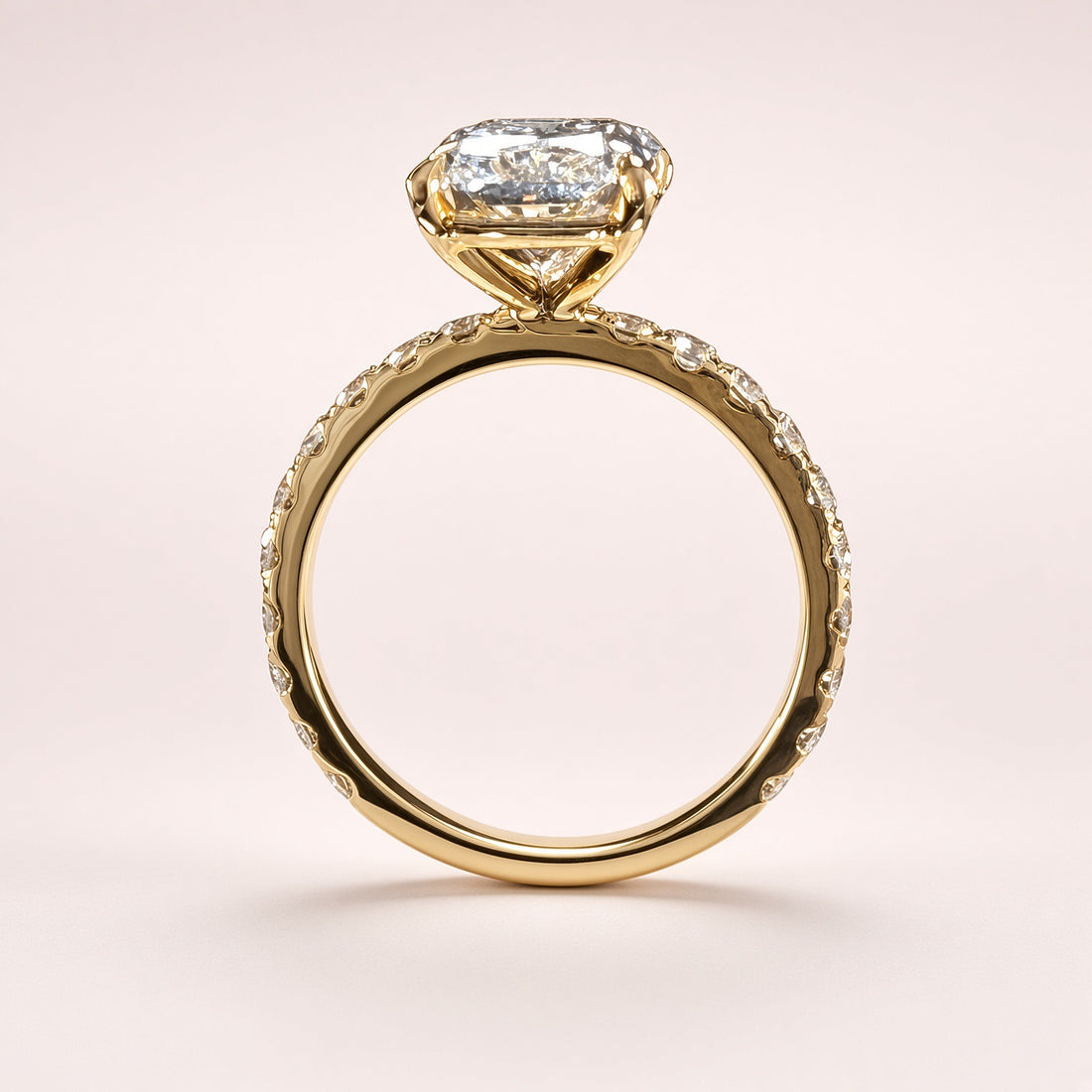 4.06ct Radiant Lab Diamond Pave Engagement Ring | 14K Yellow Gold | D/VS1 | IGI Cert.