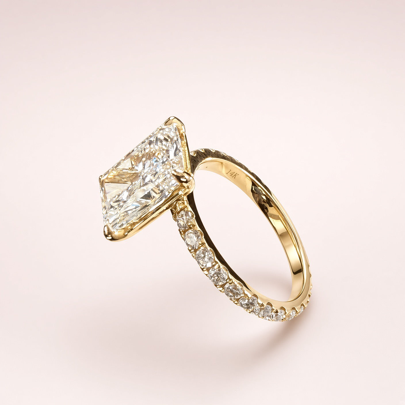 4.06ct Radiant Lab Diamond Pave Engagement Ring | 14K Yellow Gold | D/VS1 | IGI Cert.