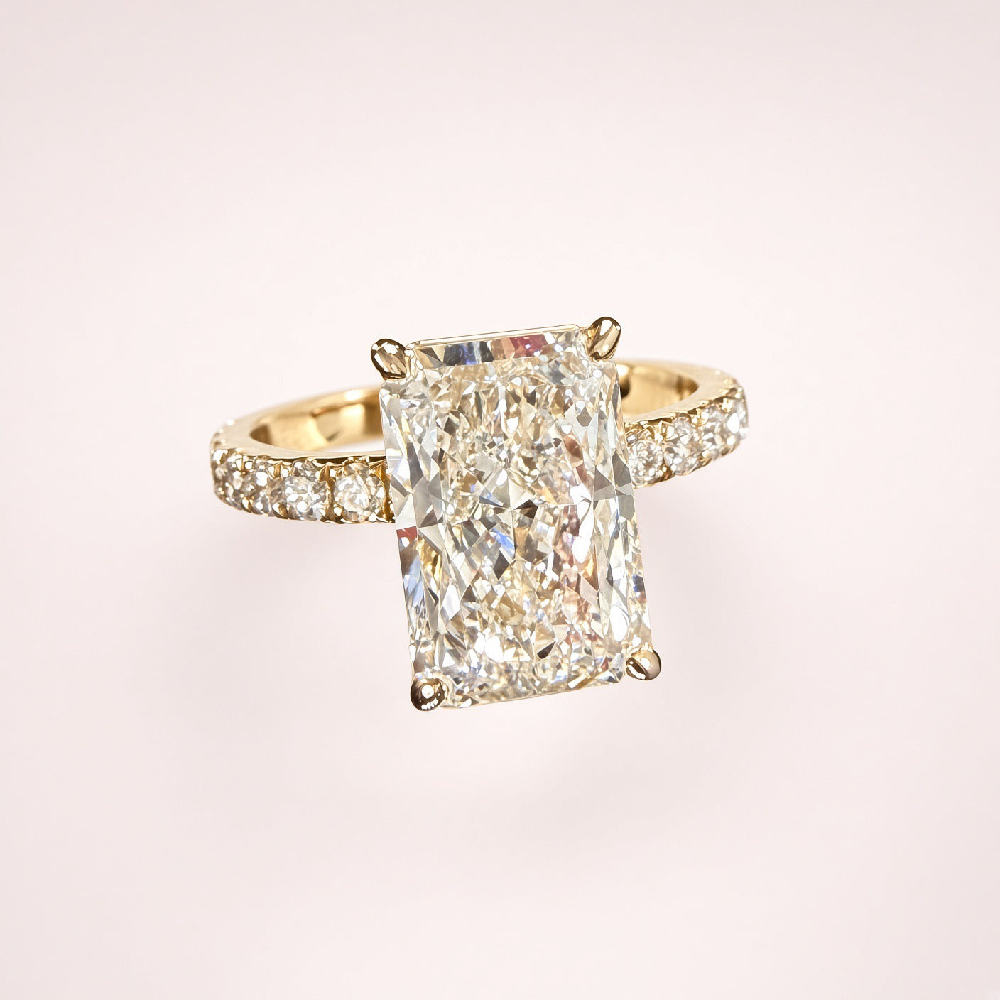 4.06ct Radiant Lab Diamond Pave Engagement Ring | 14K Yellow Gold | D/VS1 | IGI Cert.