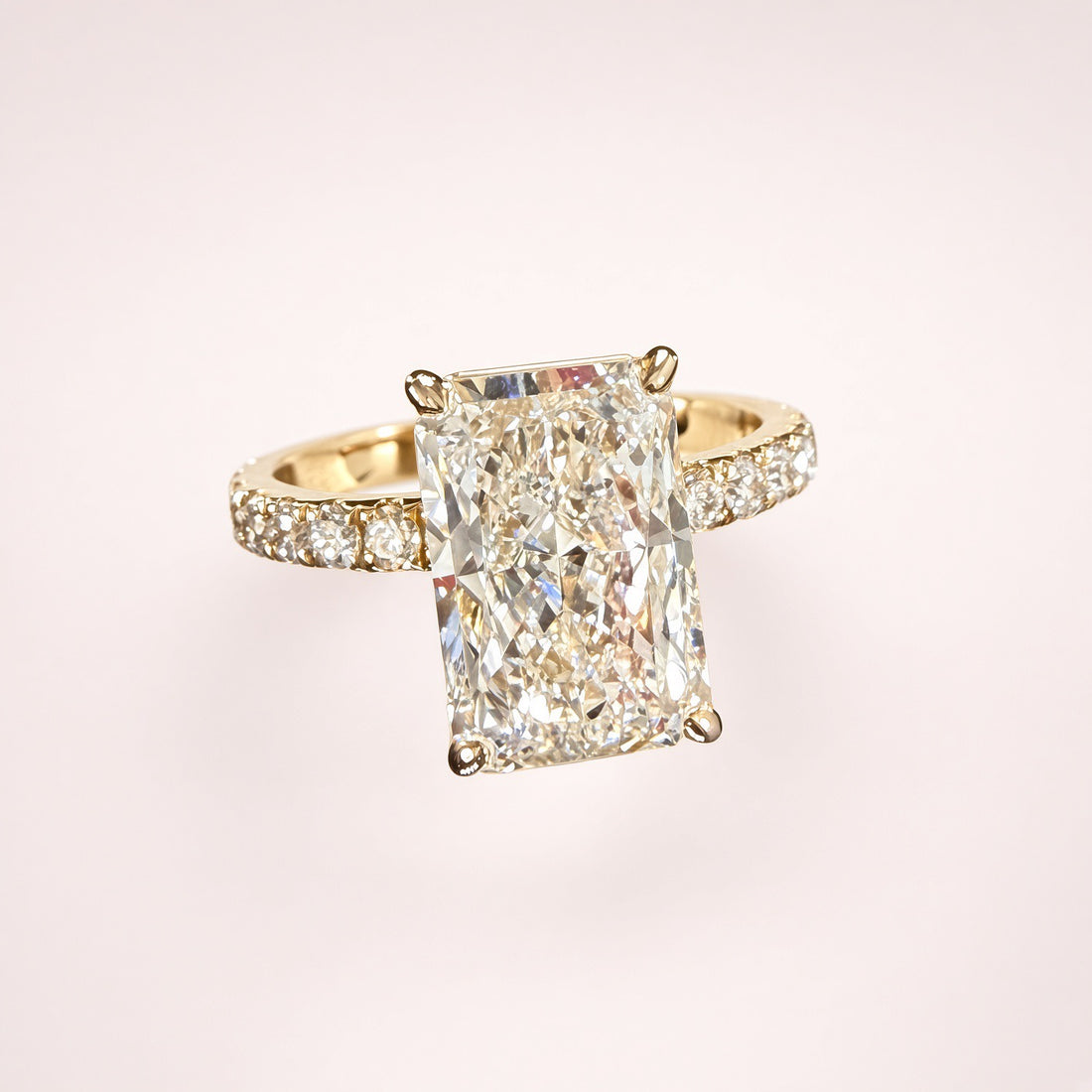 4.06ct Radiant Lab Diamond Pave Engagement Ring | 14K Yellow Gold | D/VS1 | IGI Cert.