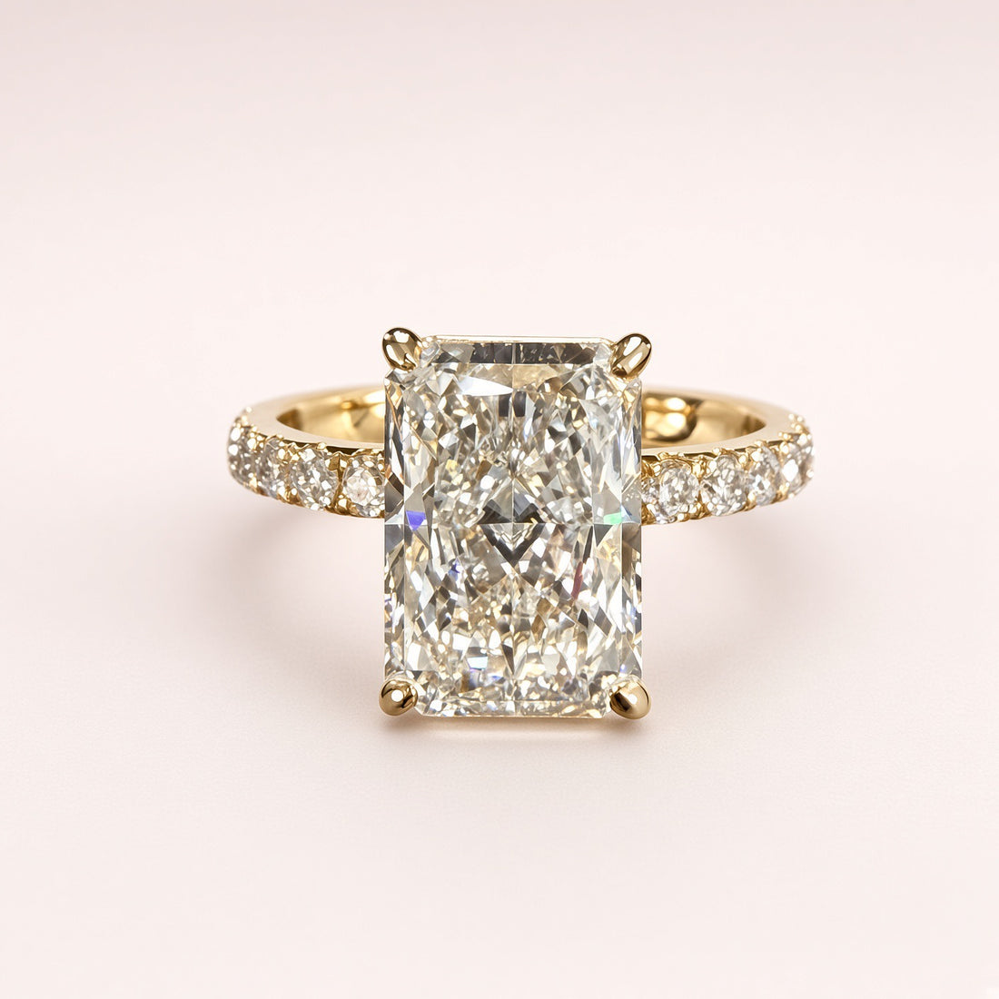 4.06ct Radiant Lab Diamond Pave Engagement Ring | 14K Yellow Gold | D/VS1 | IGI Cert.