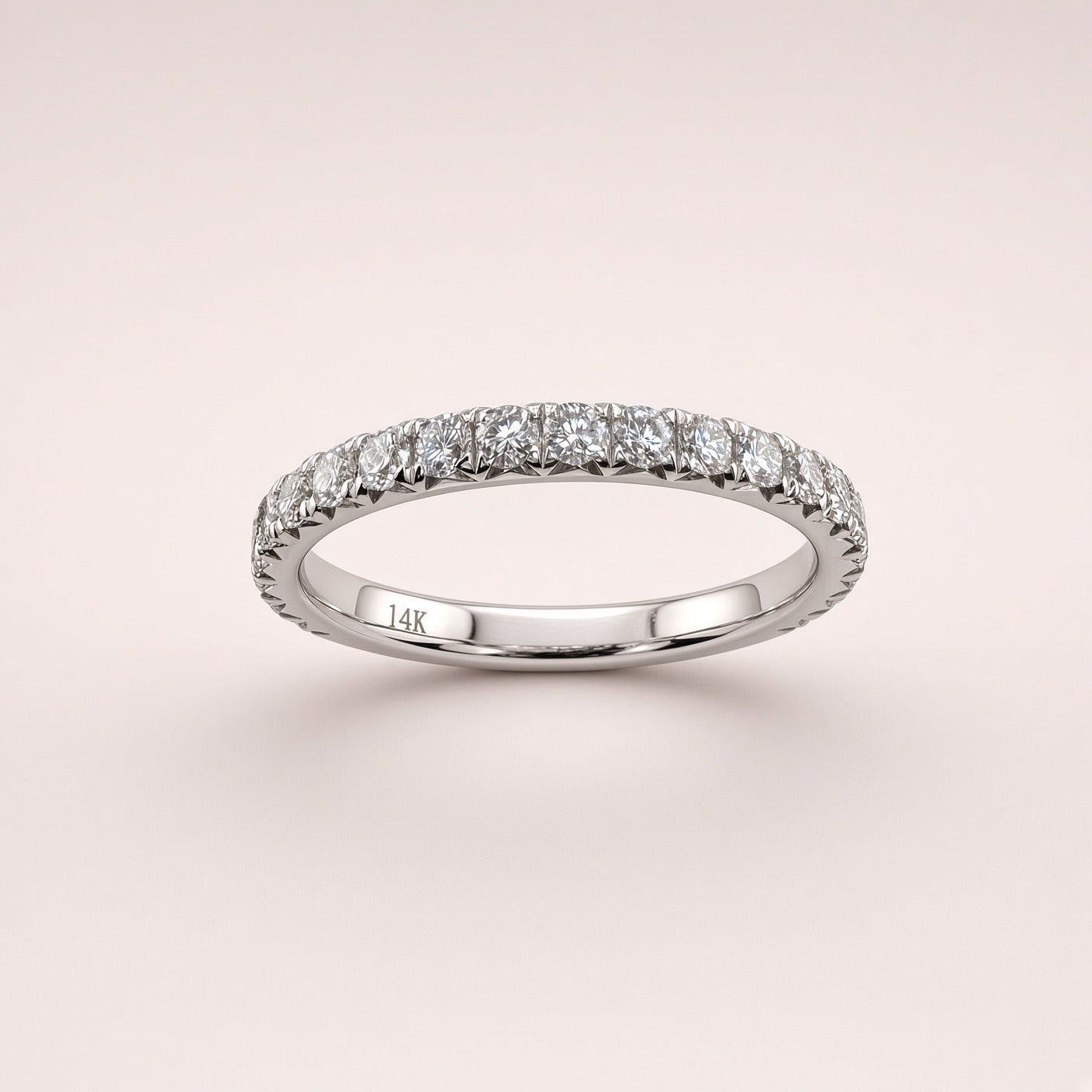 Wedding Band White Gold Pave Diamond Ring - .75ct 2mm Diamonds - D/VS1 - product view 5