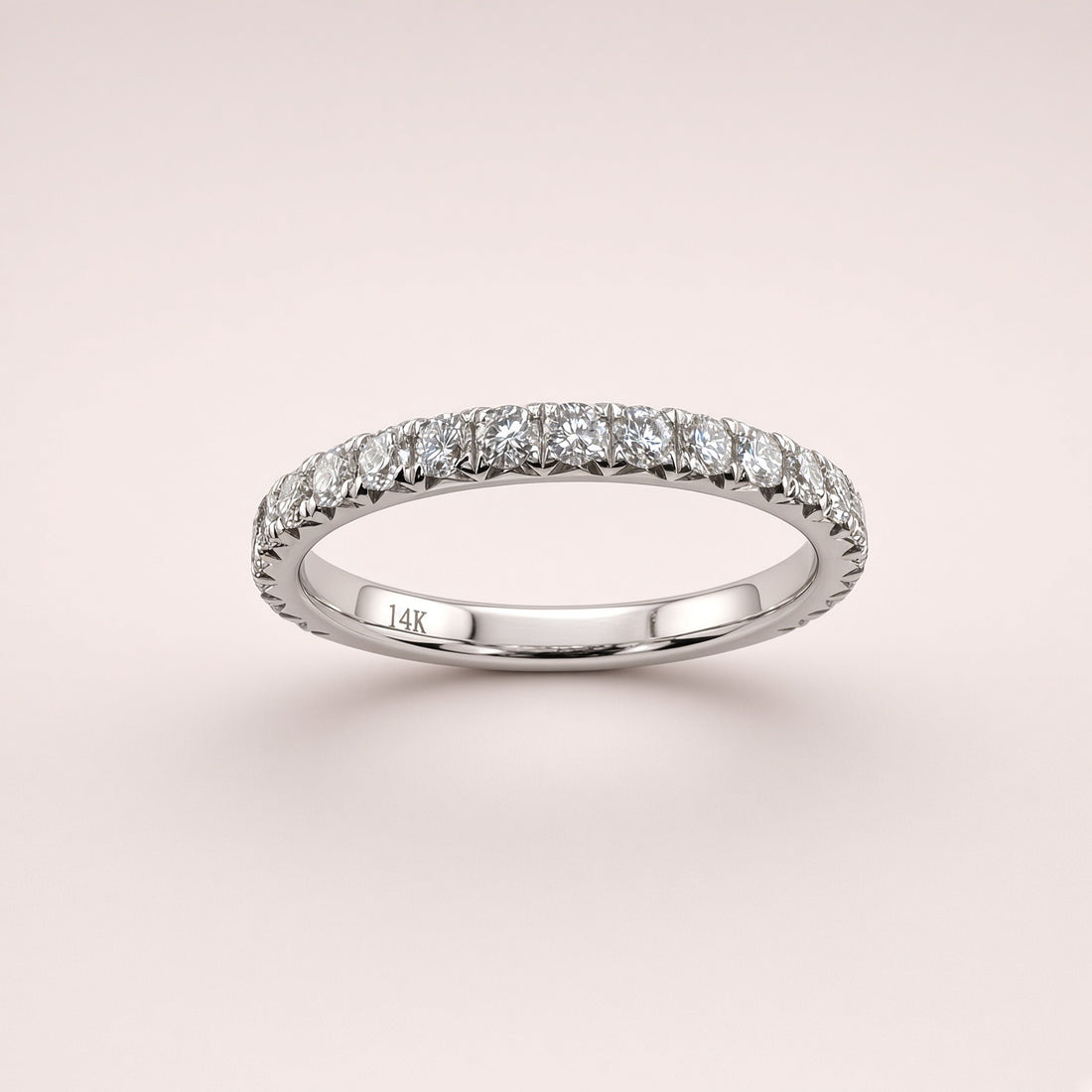 Wedding Band White Gold Pave Diamond Ring - .75ct 2mm Diamonds - D/VS1 - product view 5
